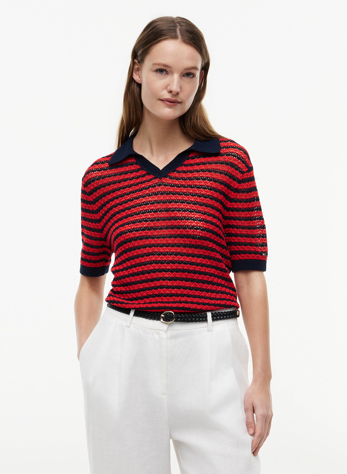 Gerader Poloshirt mit gestreiftem Strick TOMMY HILFIGER Blau