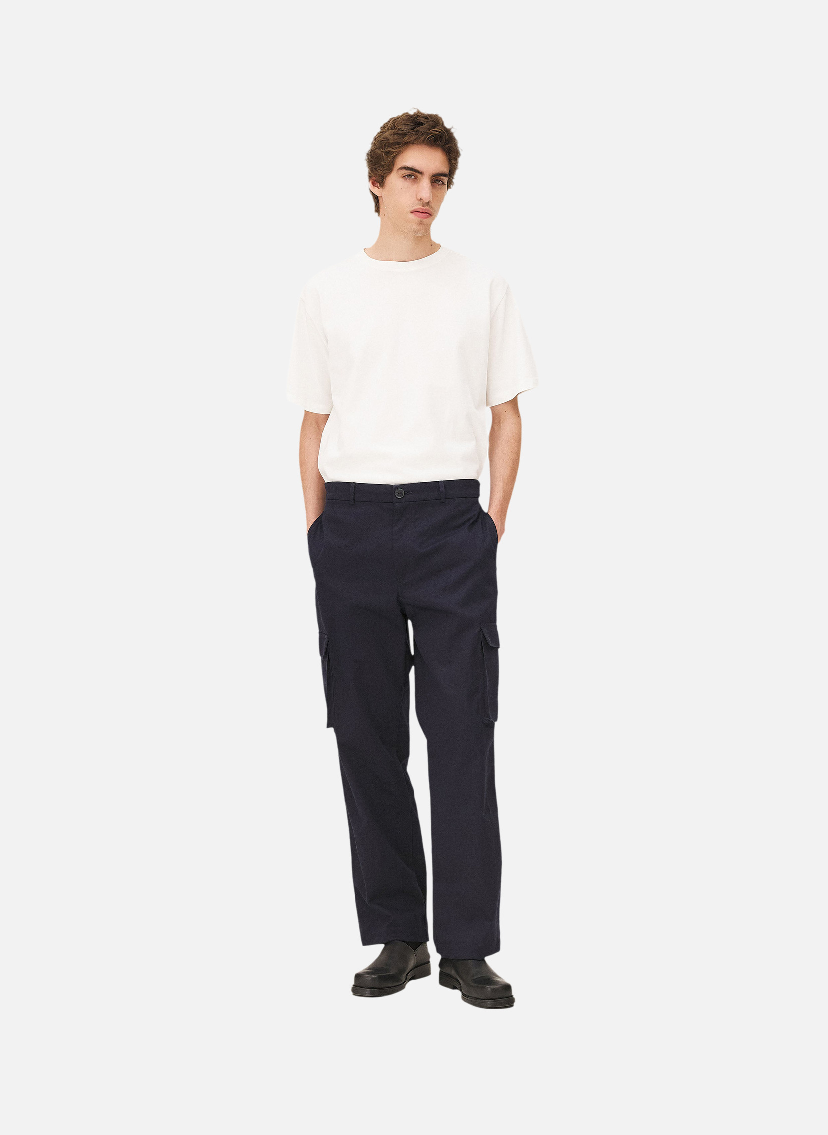 Wide military cargo navy pants Noyoco Blue