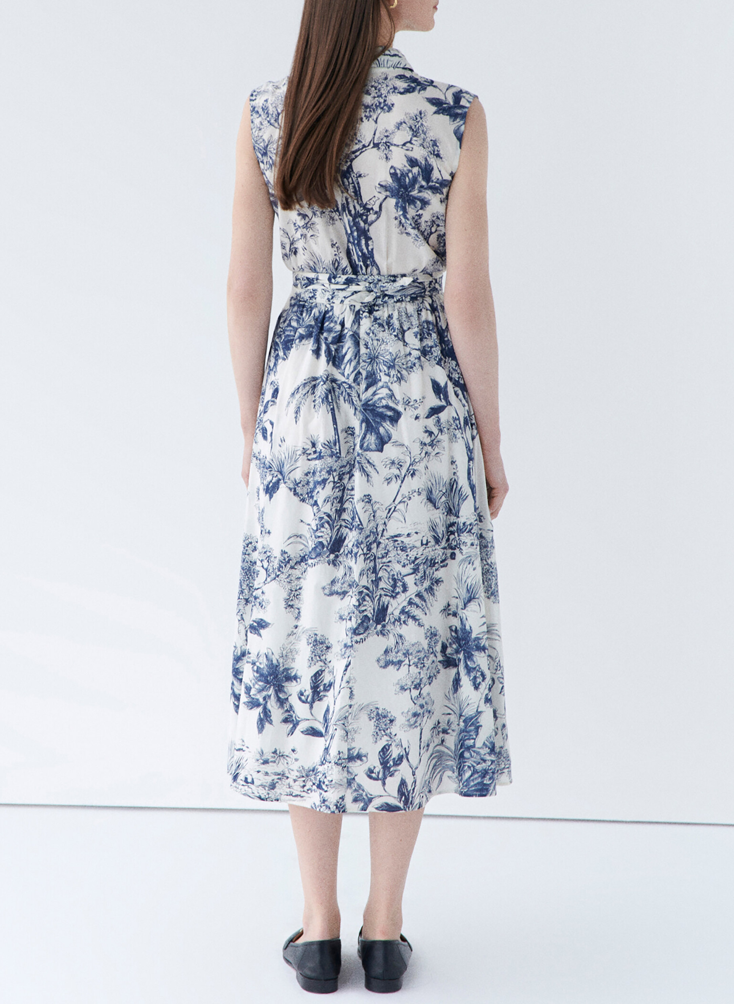 Robe midi fluide ceinturée à motifs CAROLL Bleu