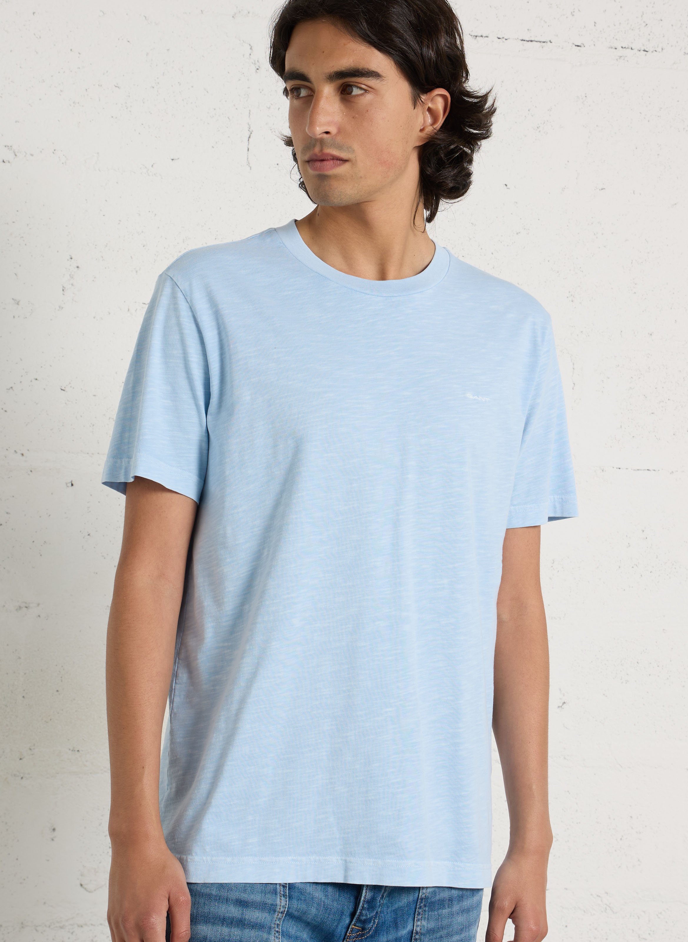 Tee-shirt droit col rond brodé en coton GANT Bleu