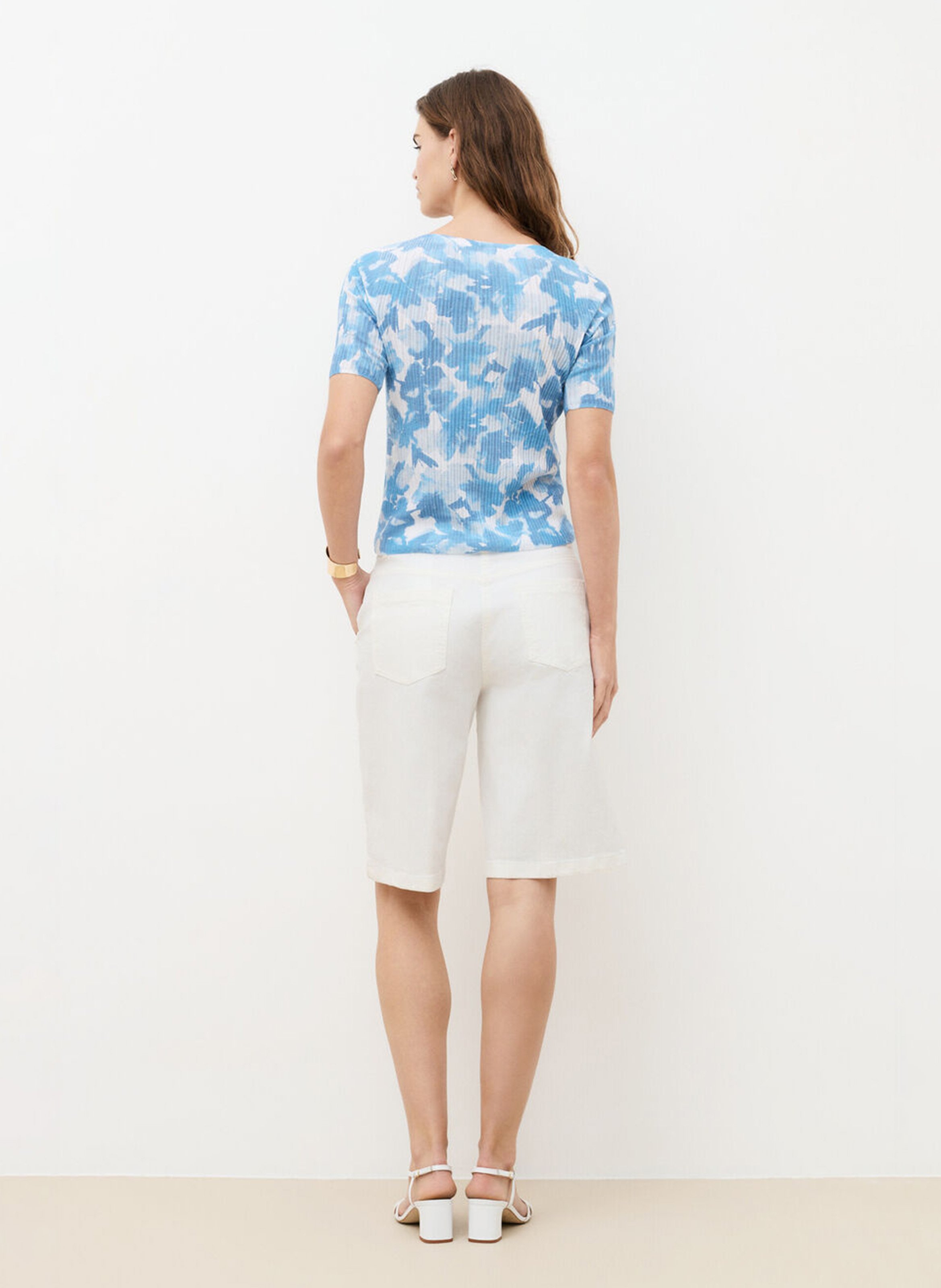 Top droit col bateau imprimé CAROLL Bleu