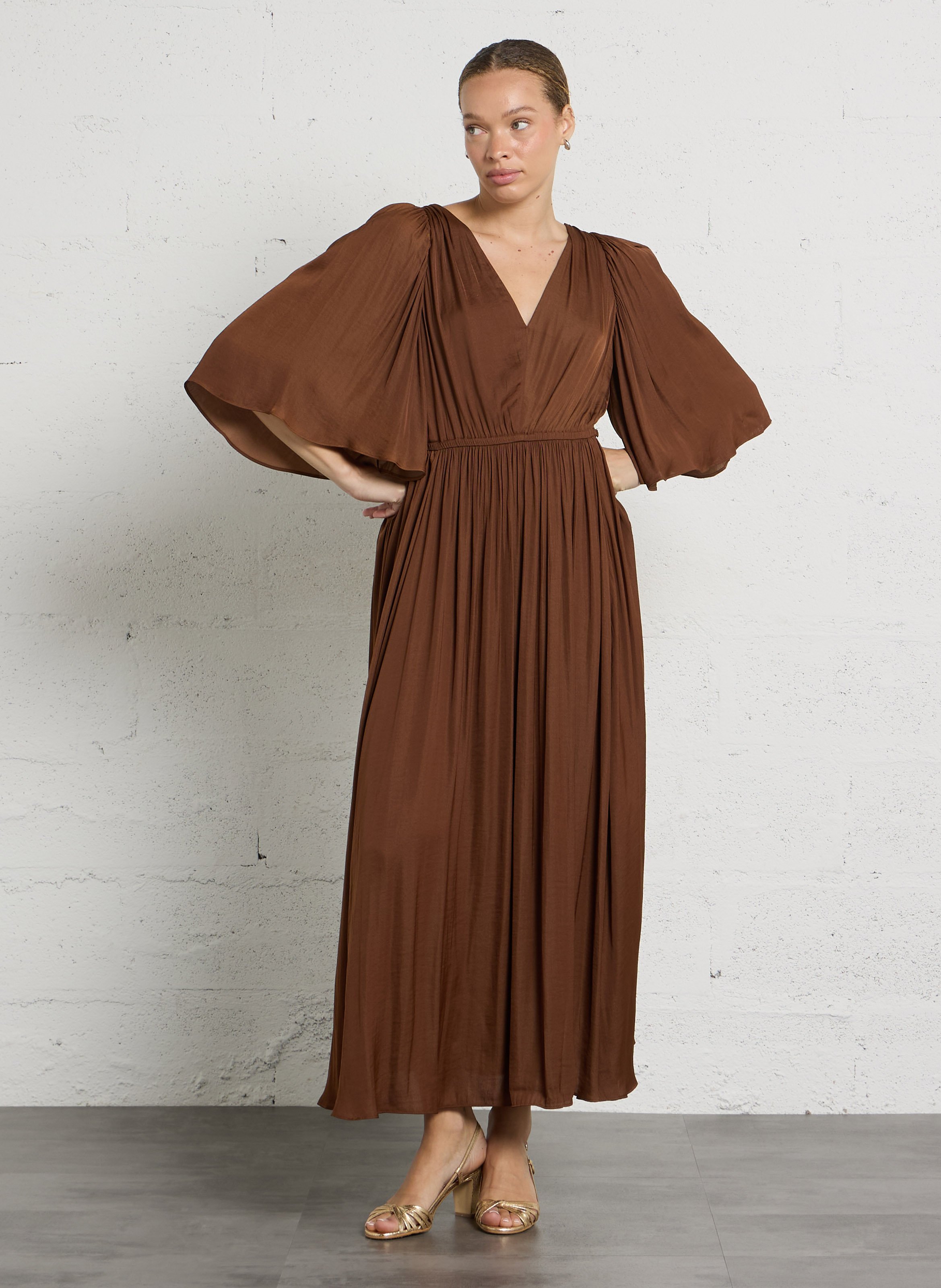 Robe longue col V unie MAISON 123 Beige