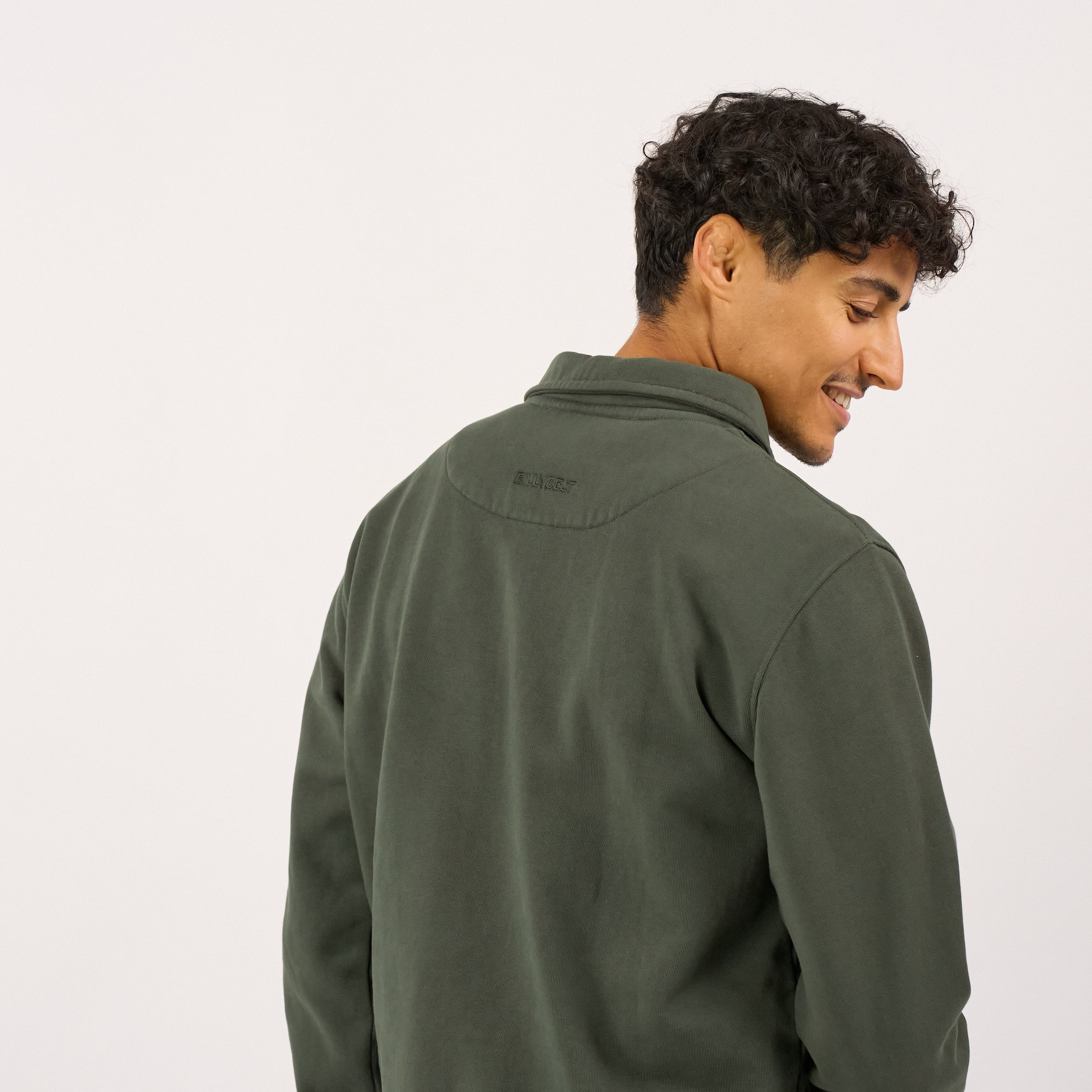 Zip-neck organic cotton sweatshirt | Khaki BILLYBELT Men