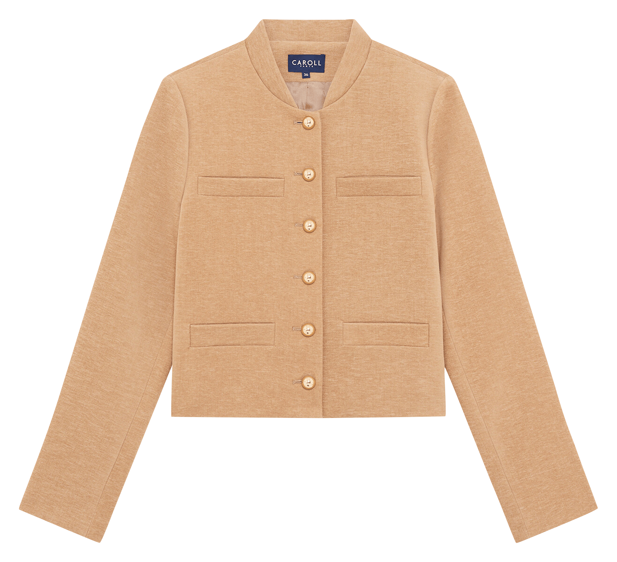 Solid Buttoned Straight Jacket CAROLL Brown