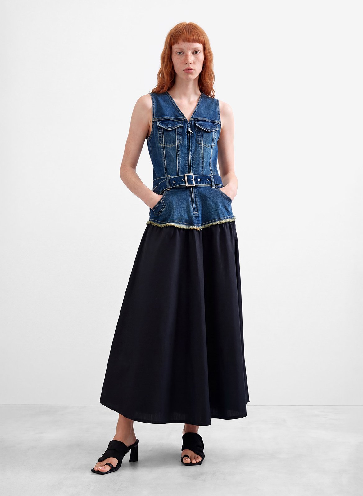 Robe longue col V bi-matière DESIGUAL Bleu