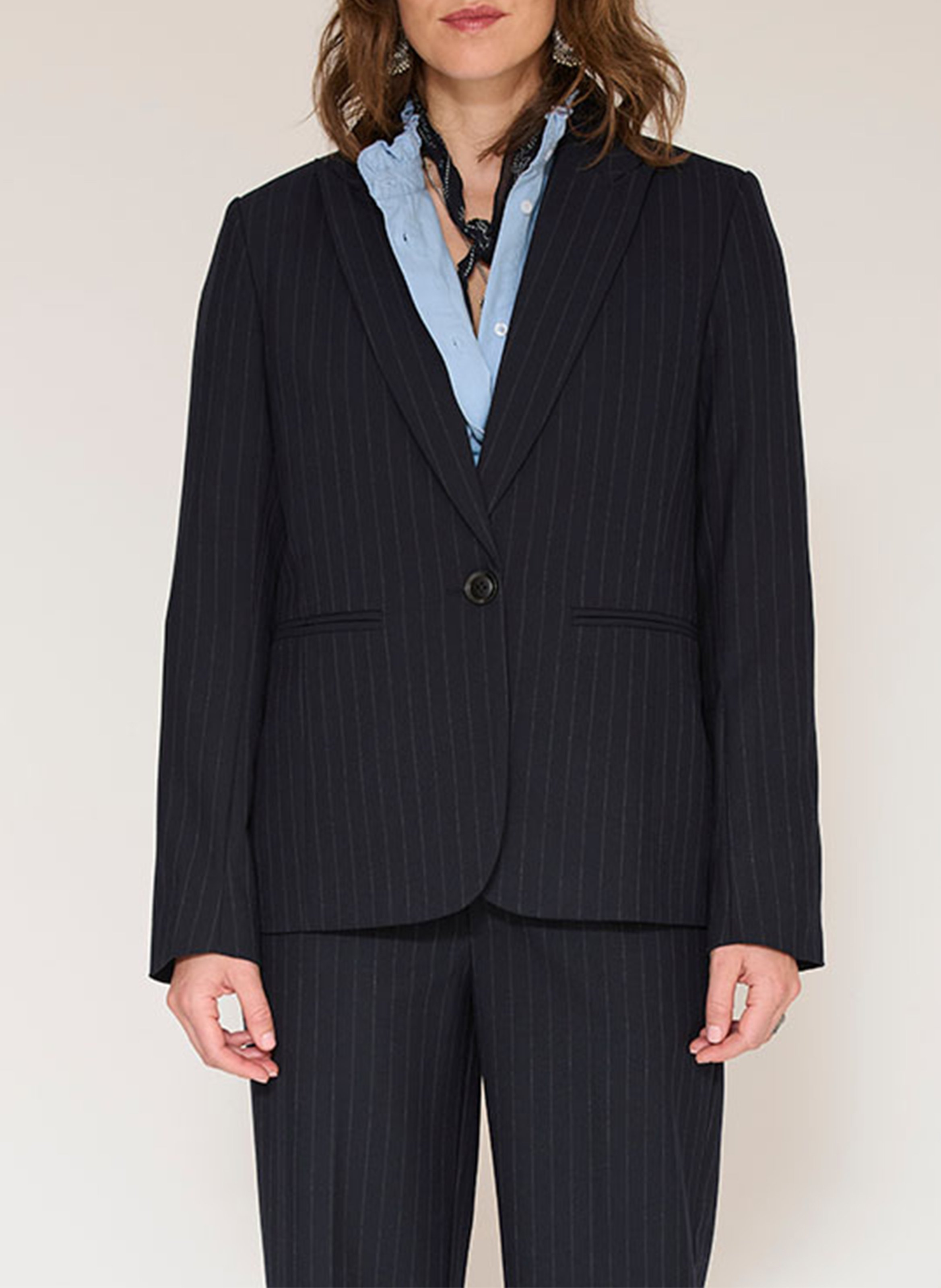 Veste tailleur droite rayée MKT Bleu