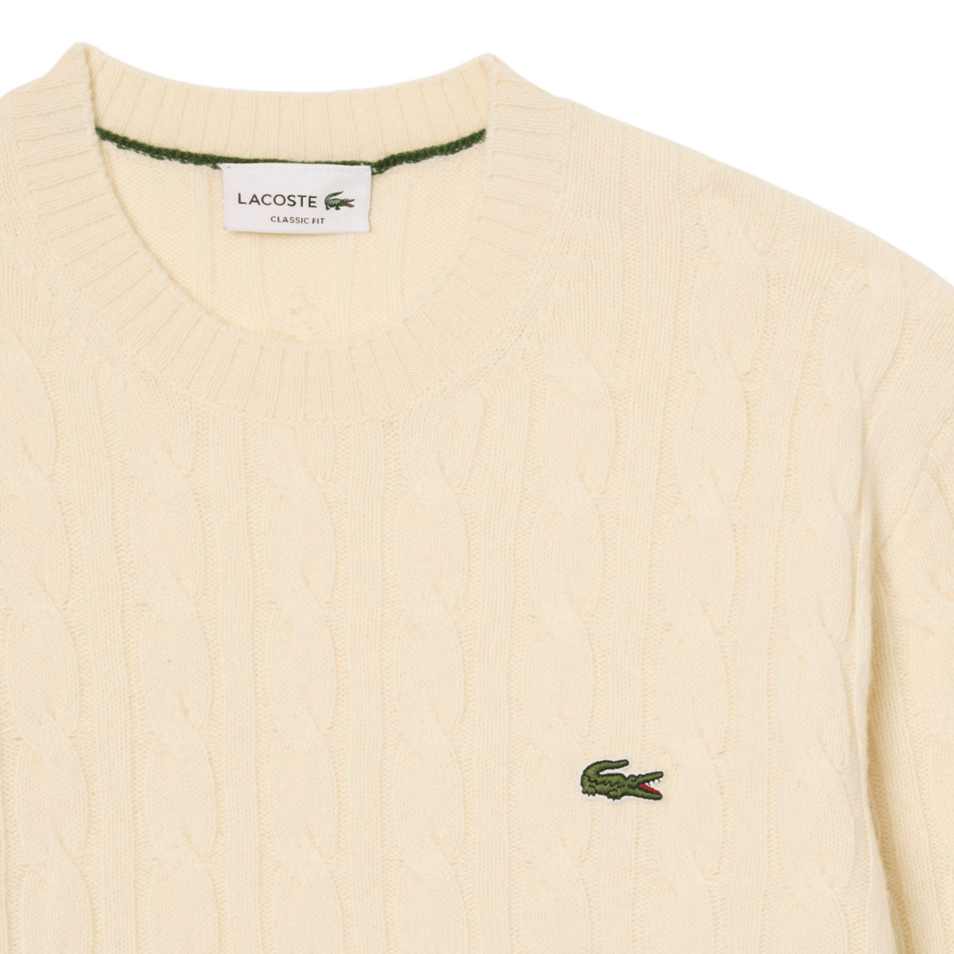 Straight wool cable-knit round-neck jumper LACOSTE Blue