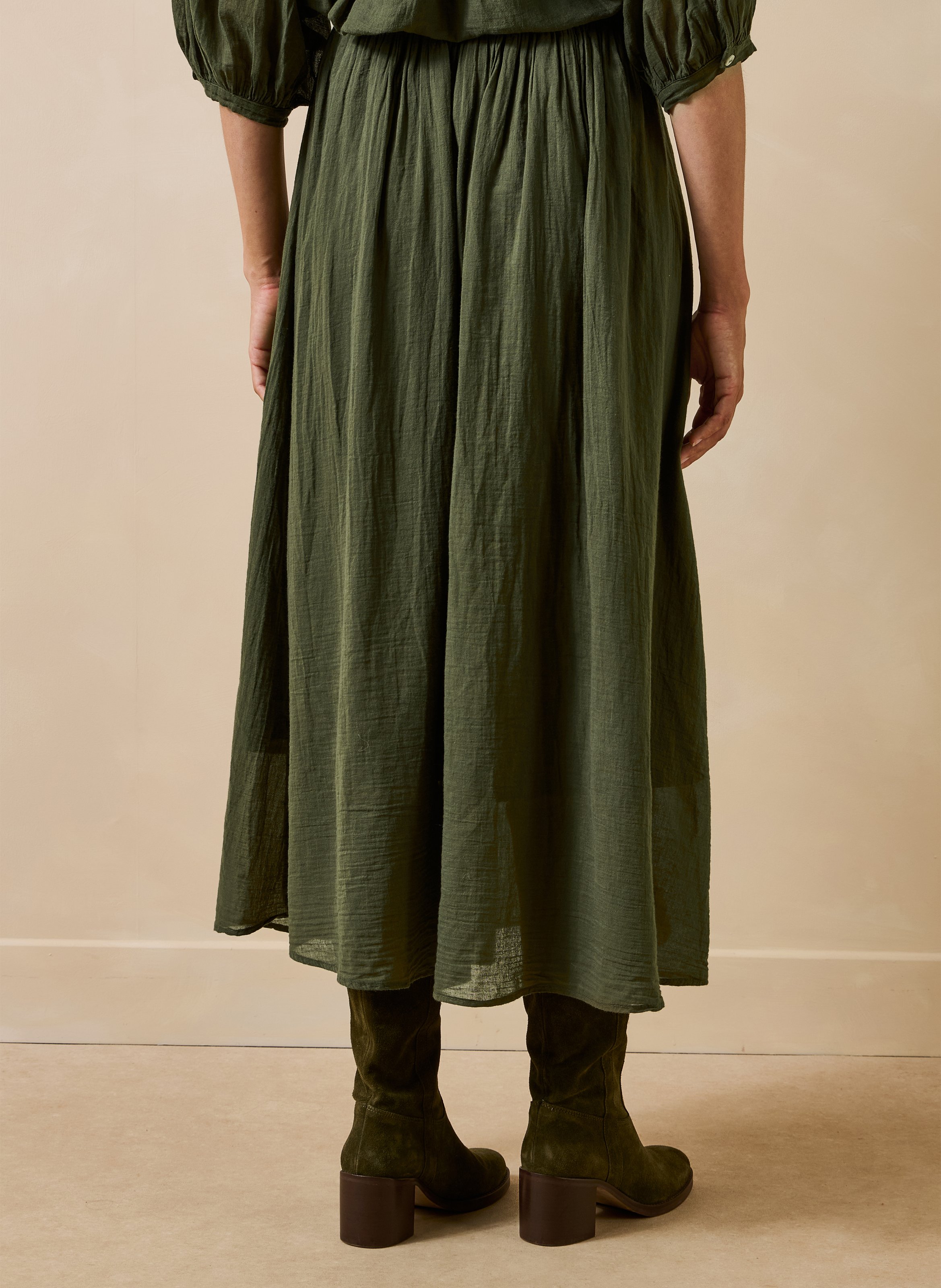 Long cotton voile skirt LA FEE MARABOUTEE Green