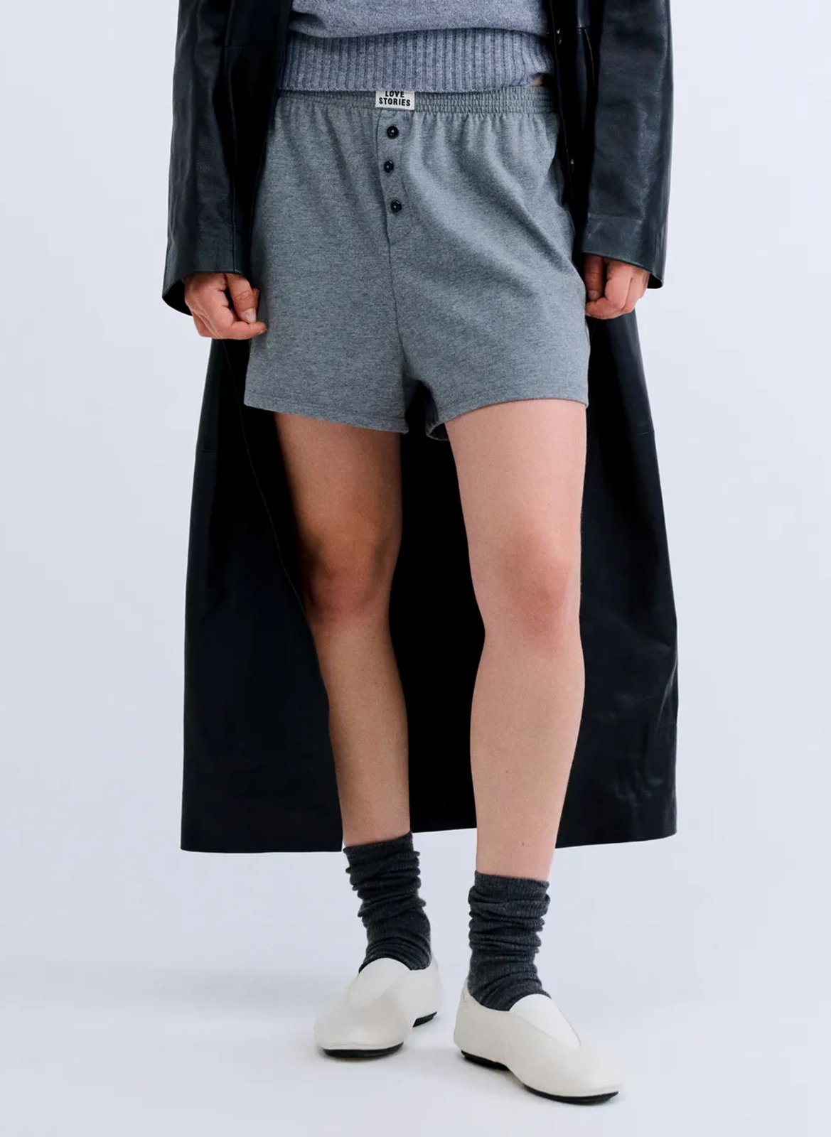 Short large taille haute en coton mélangé LOVE STORIES Grey