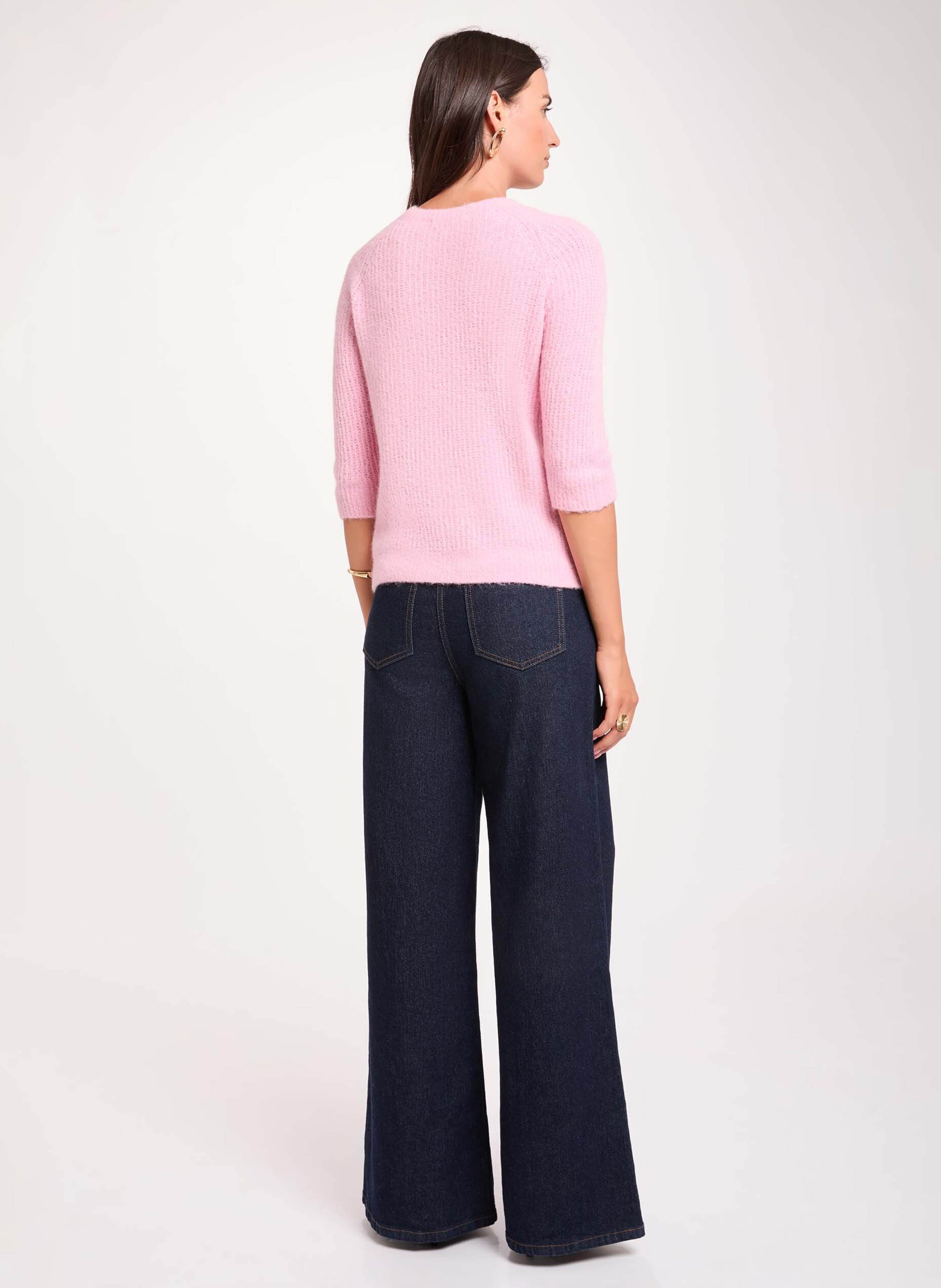 Pull droit col rond en maille mélangée MORGAN Rose