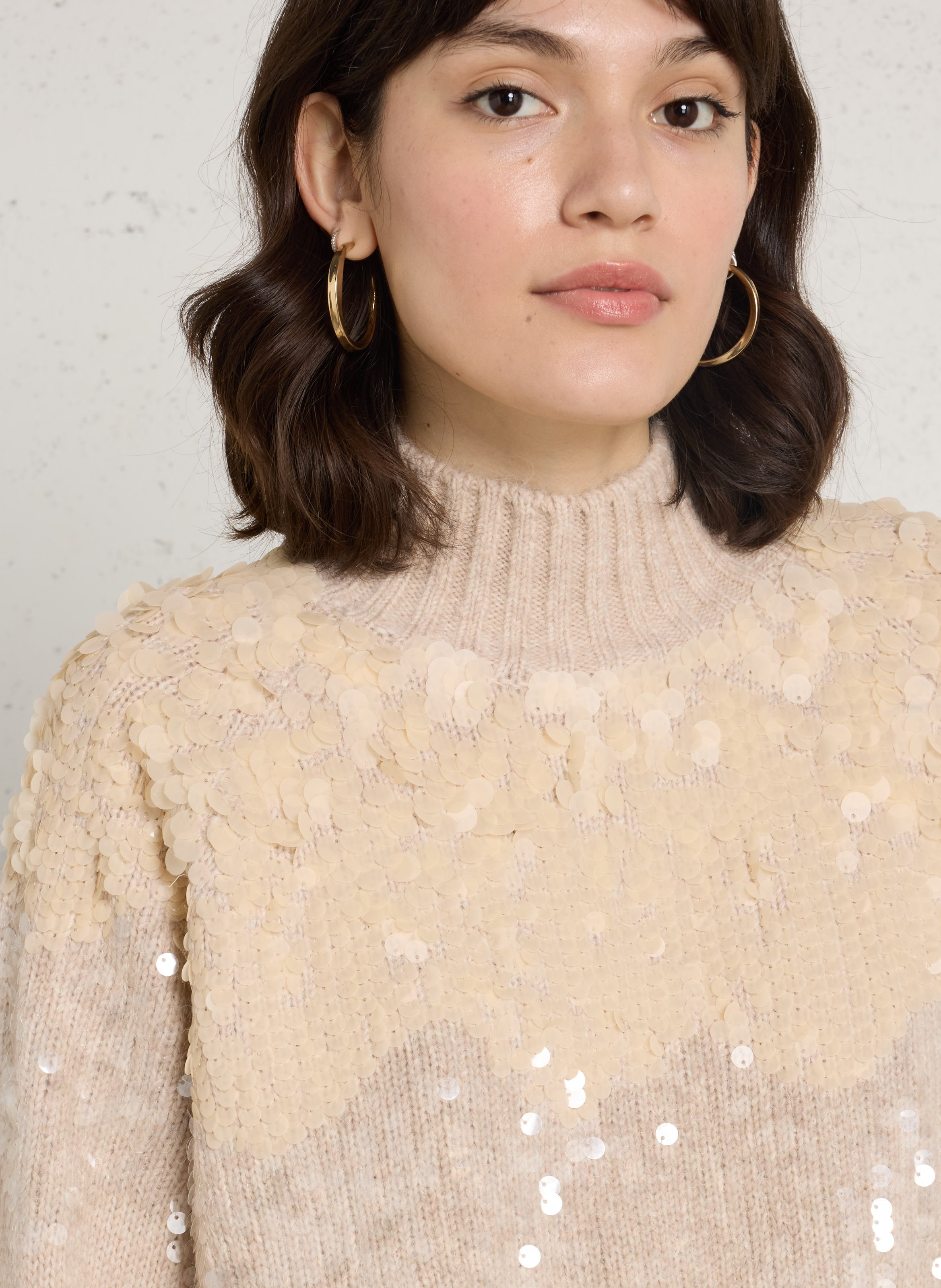 Pull droit col montant à sequins LIU JO Rose
