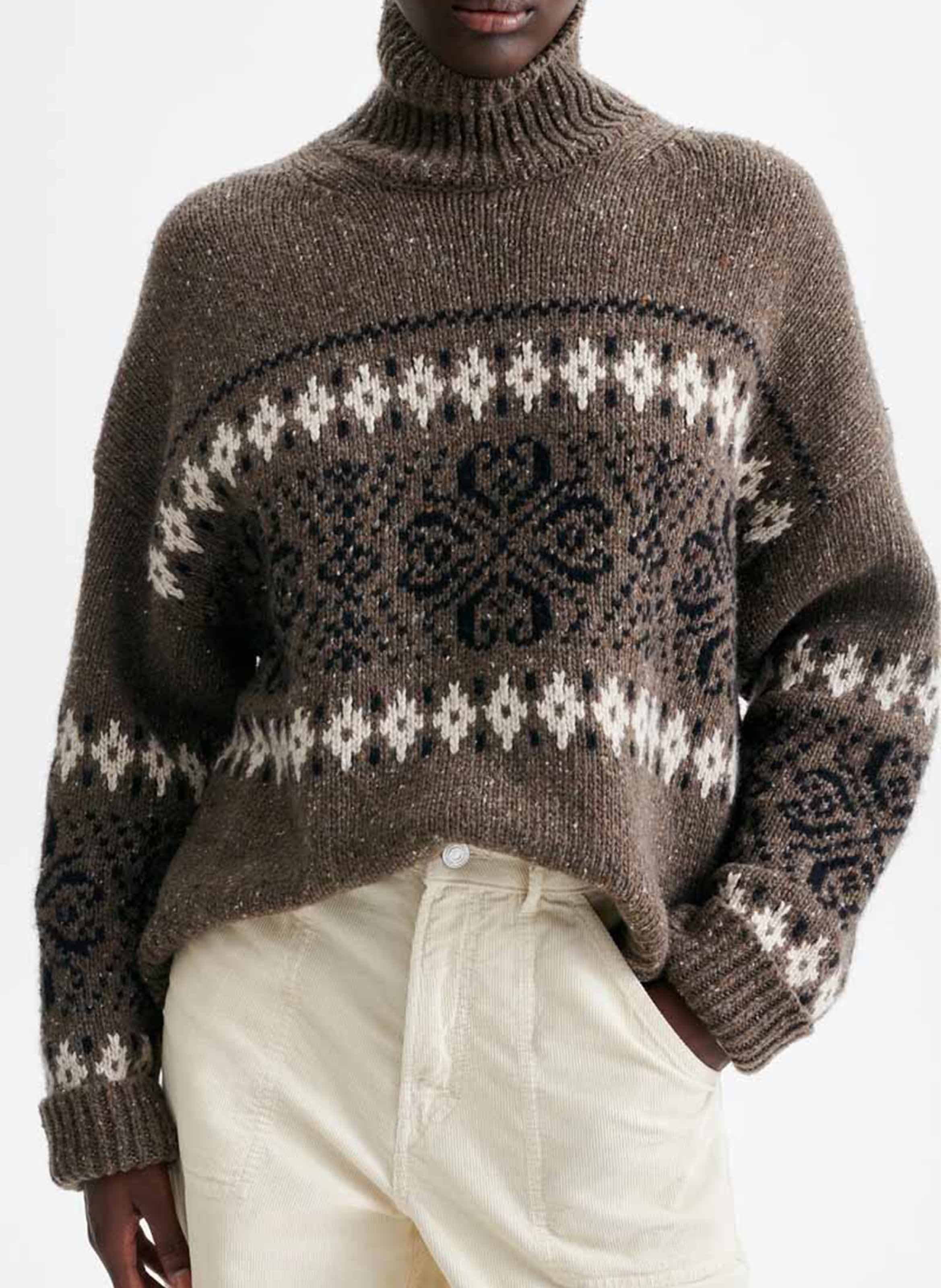 High-neck printed wool-blend sweater | Beige VANESSA BRUNO Women