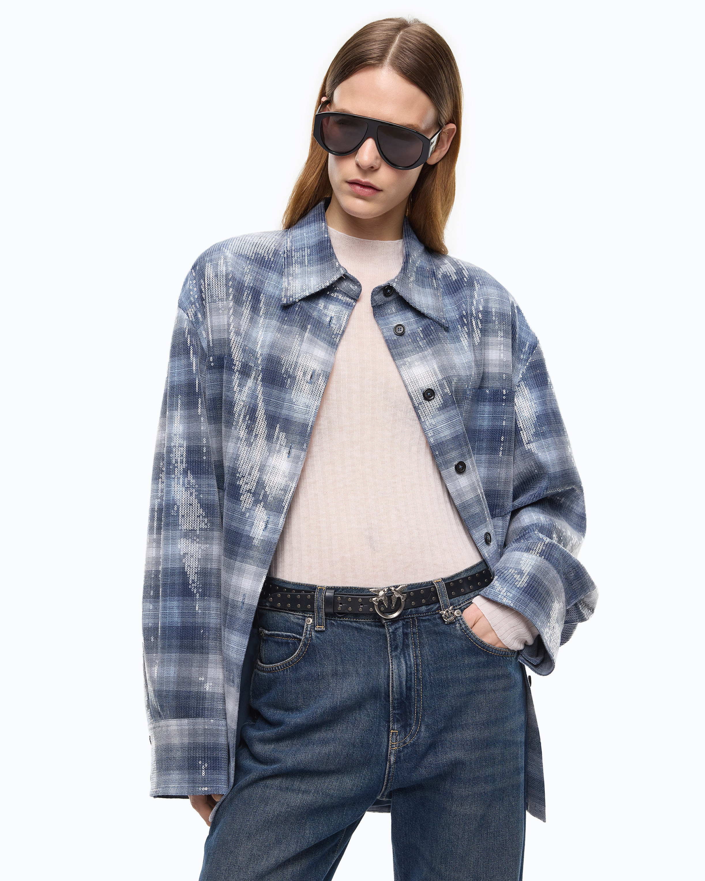 Checked Overshirt with Sequins PINKO Multicolored