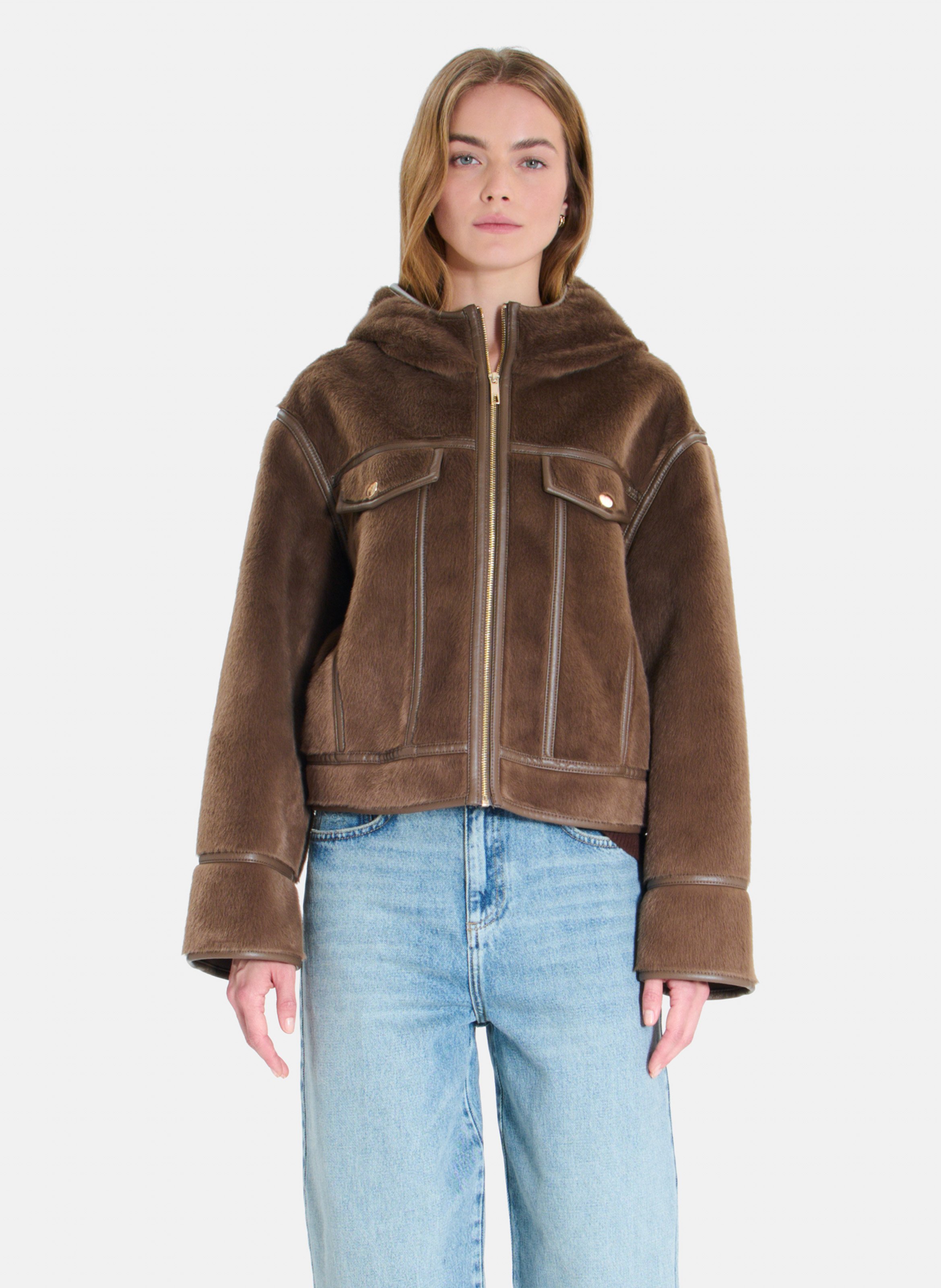 Boxy cropped faux fur-effect jacket ZAPA