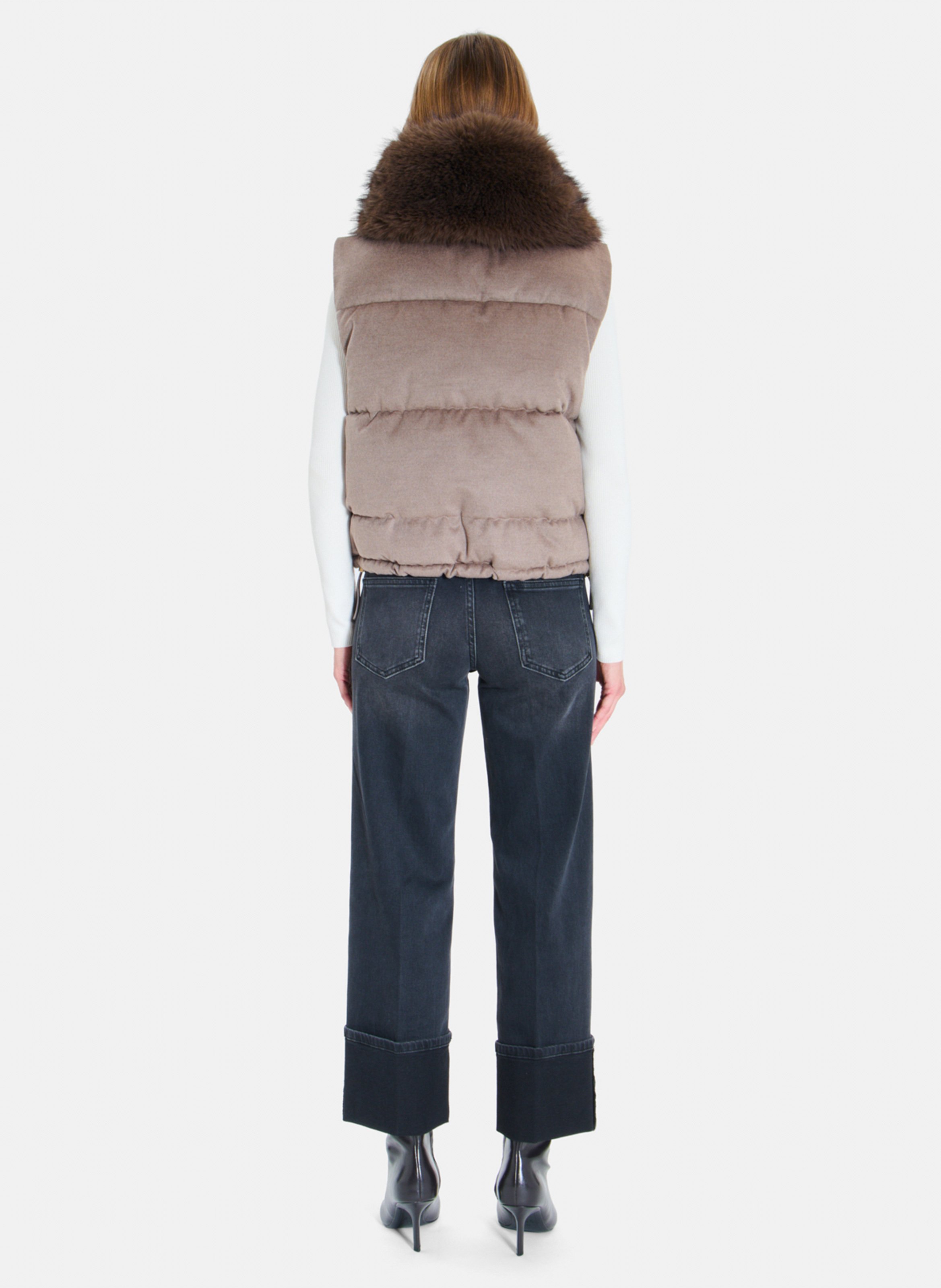 Straight sleeveless down jacket in a wool blend ZAPA Brown