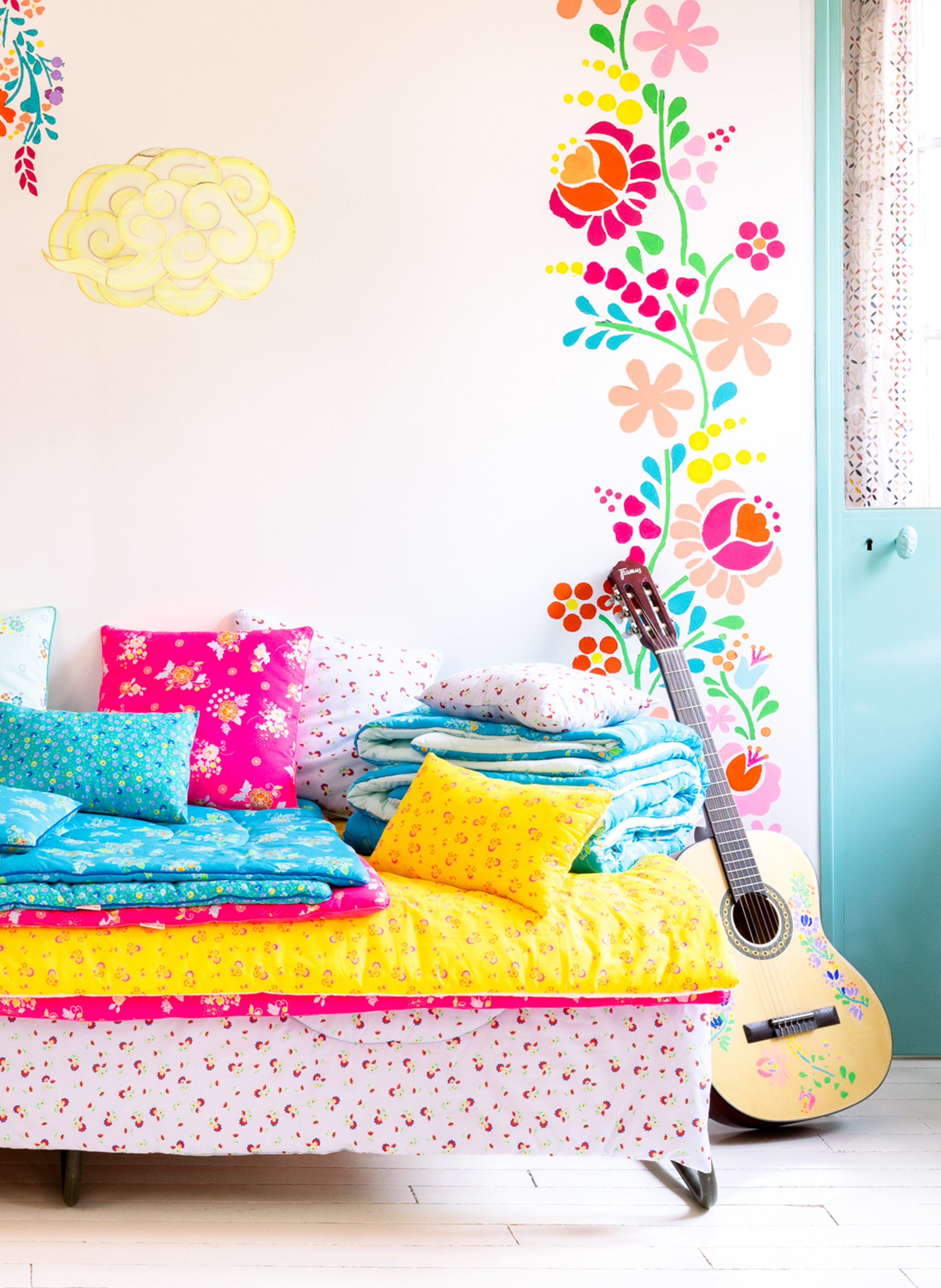 Parure de lit imprimé fleuri en coton - Look 1