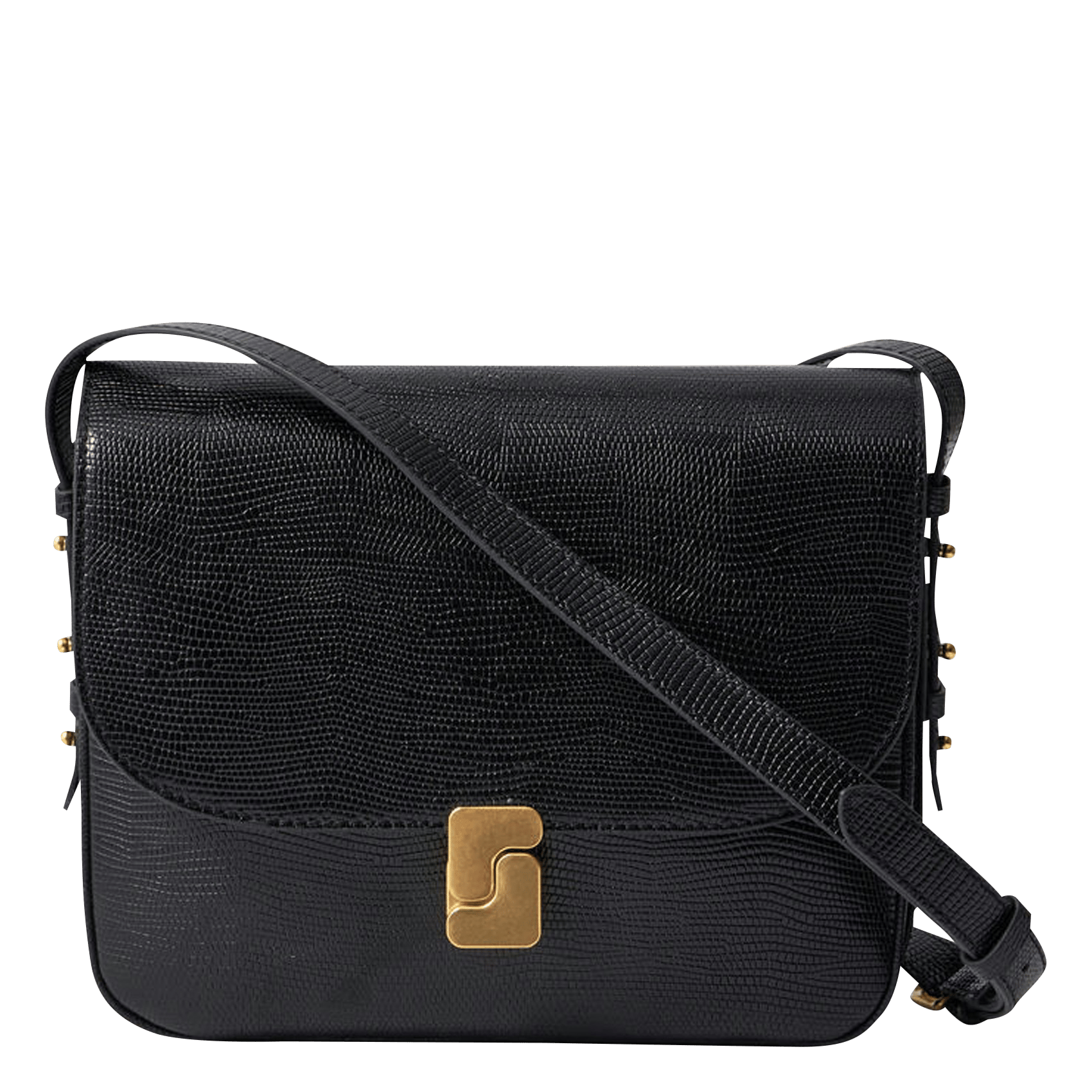 Lizard embossed leather shoulder bag SOEUR Black