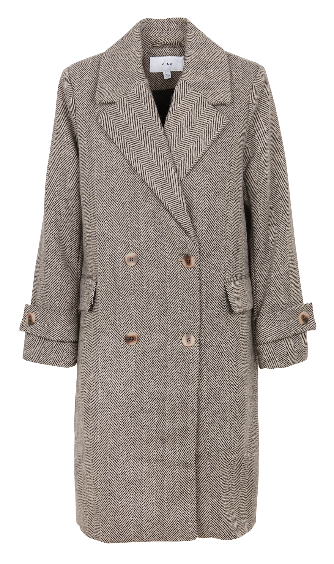 Manteau long col tailleur à imprimé chevron VILA Beige