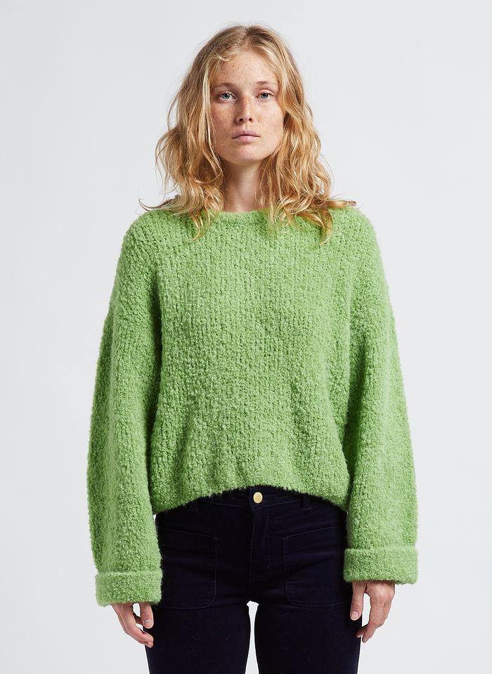 Pull vert col V bords côtelés Made In Italy – Offre-Unique