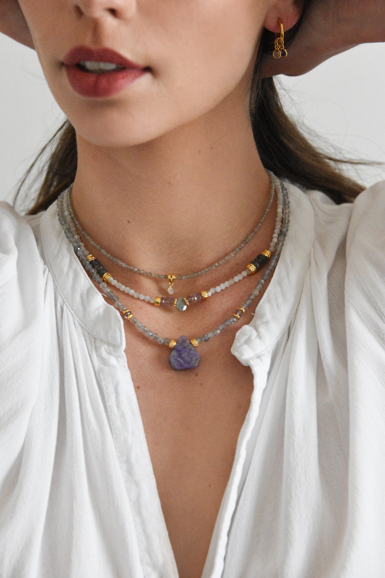 Moonstone and amethyst necklace GINANDGER Multicolored
