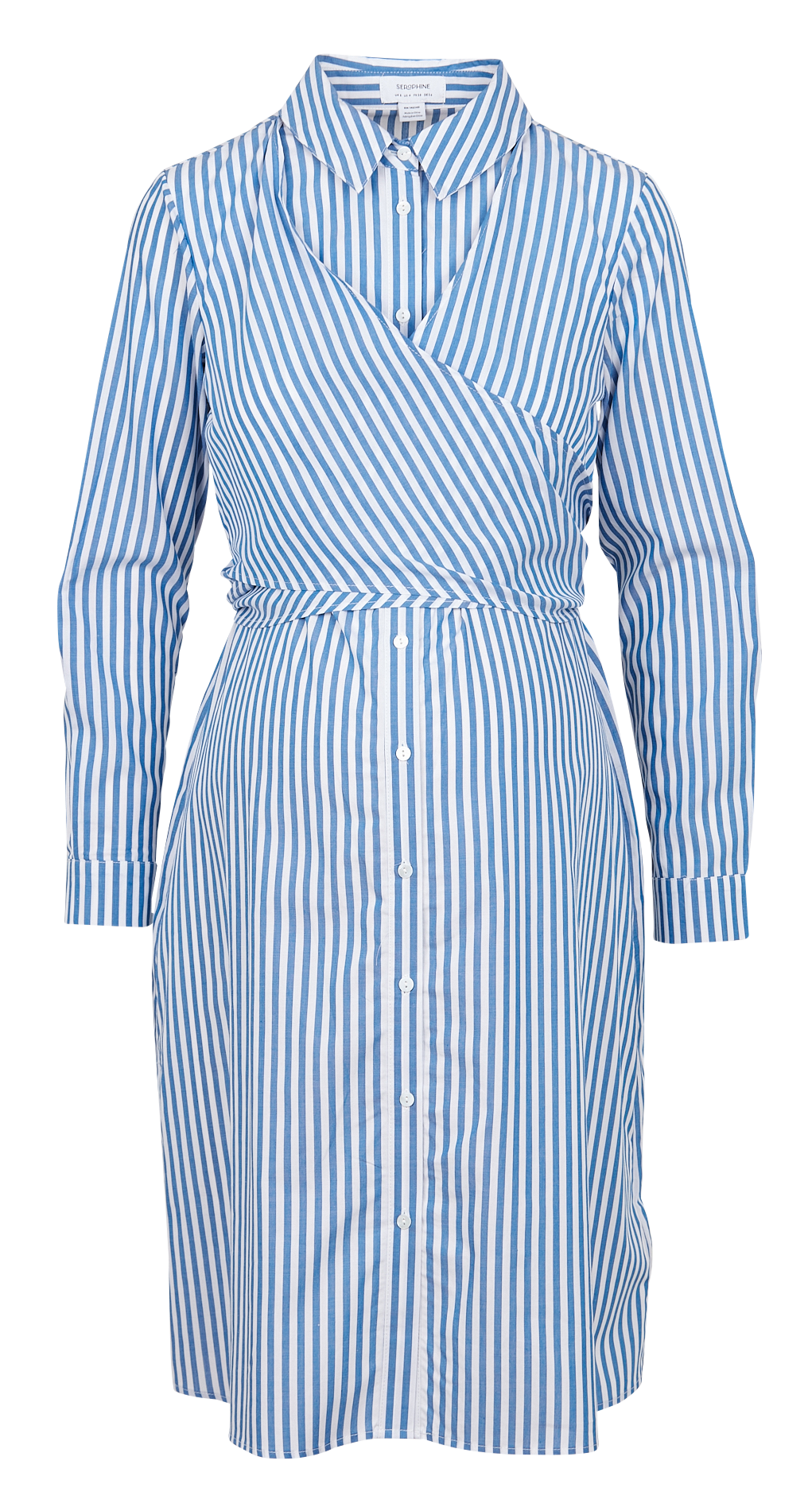 Cotton-blend fitted midi dress with classic collar SERAPHINE Blue