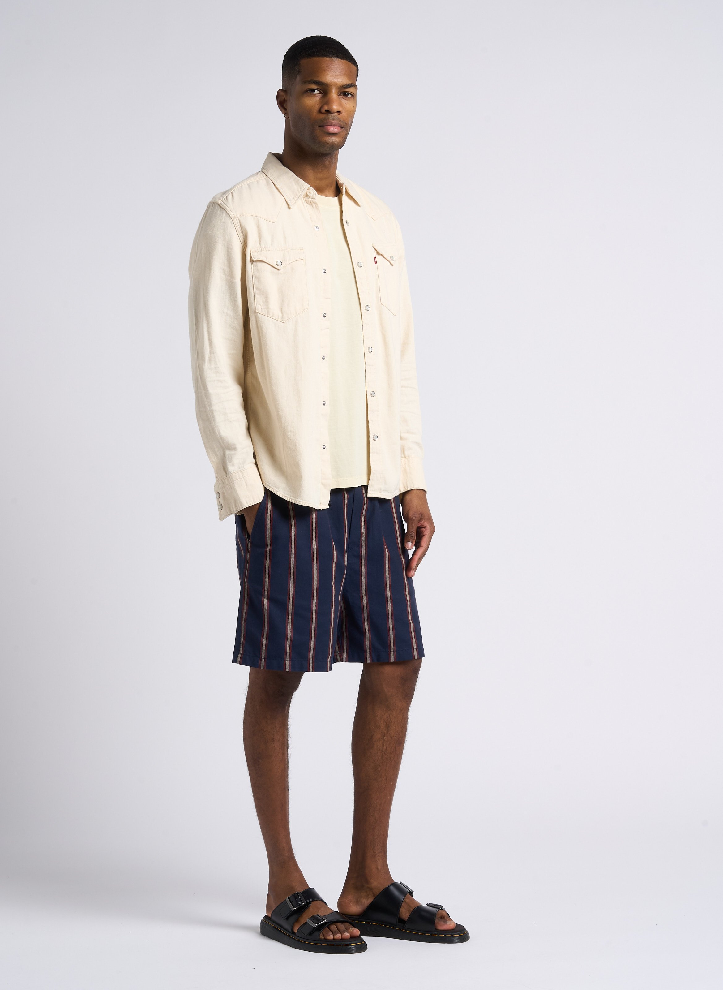 Striped straight-leg cotton shorts LES DEUX Blue