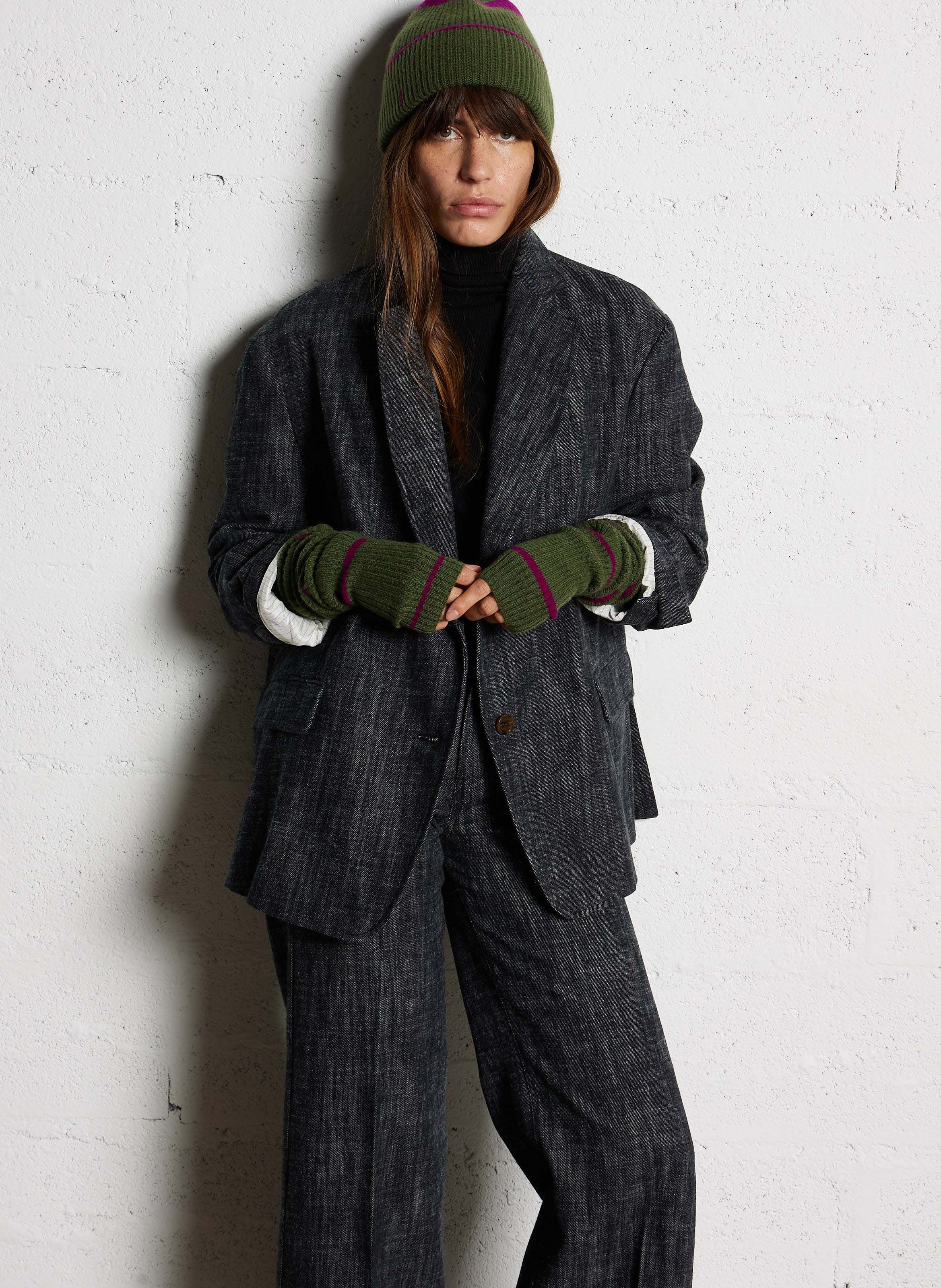 Striped cashmere beanie - Look 1