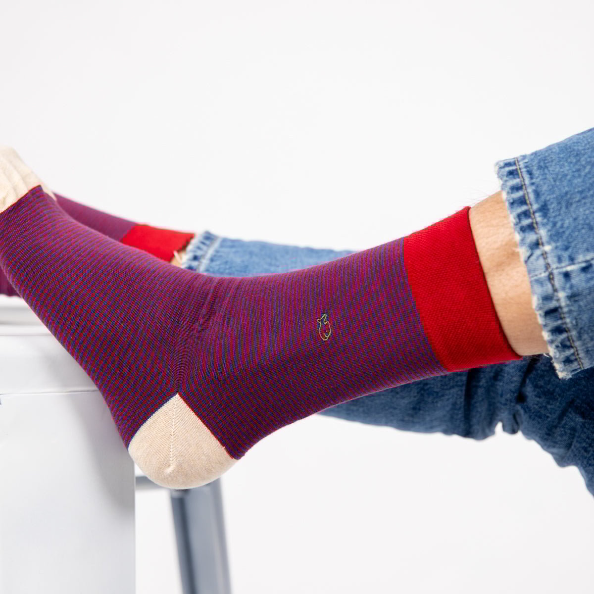 Striped combed cotton socks BILLYBELT Red