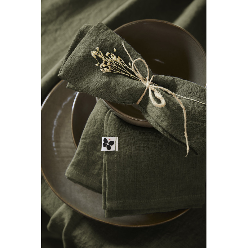 Set of 2 cotton muslin hand towels L'EFFET PAPILLON Green