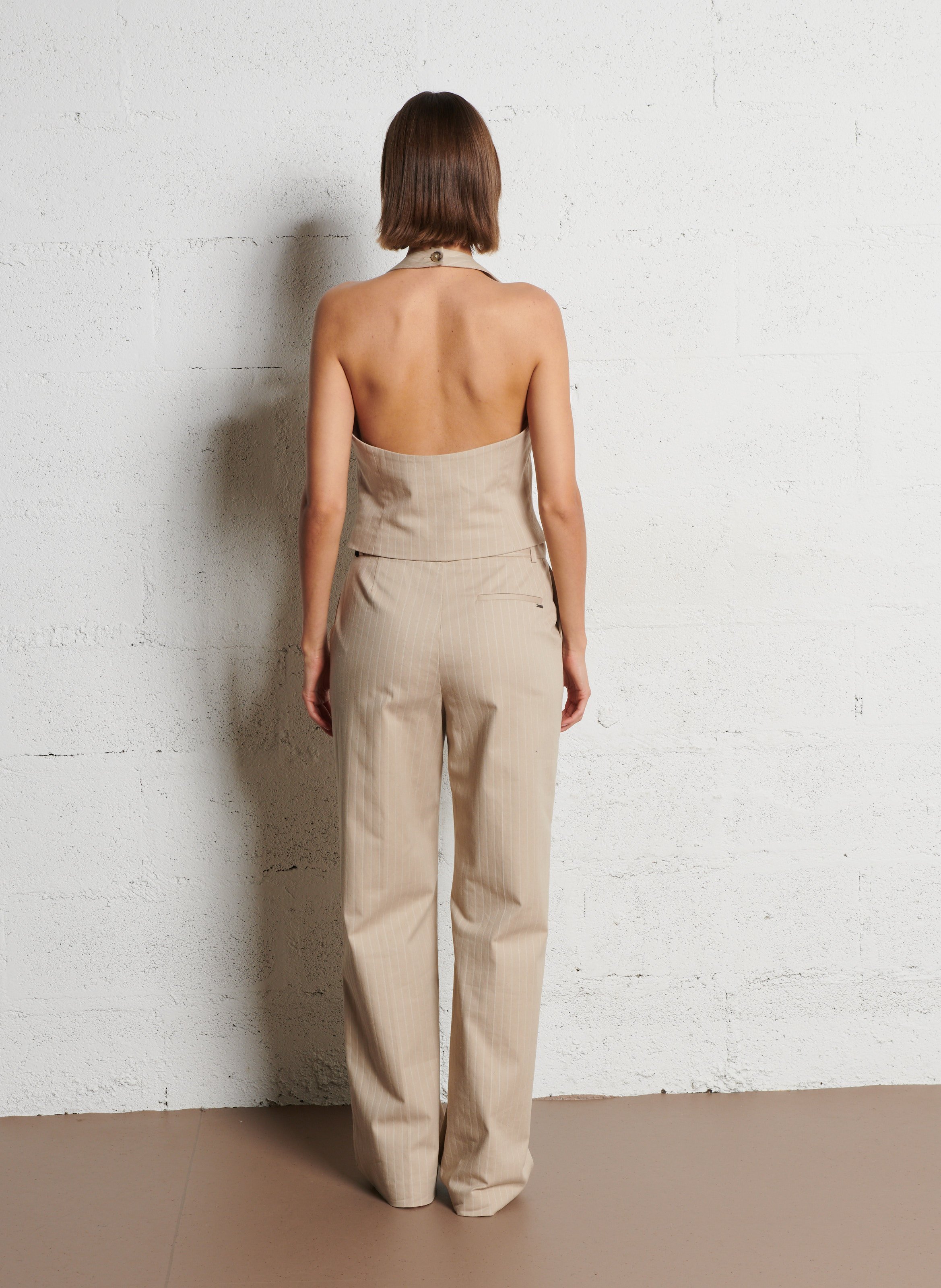 Striped blended cotton suit vest IKKS Beige