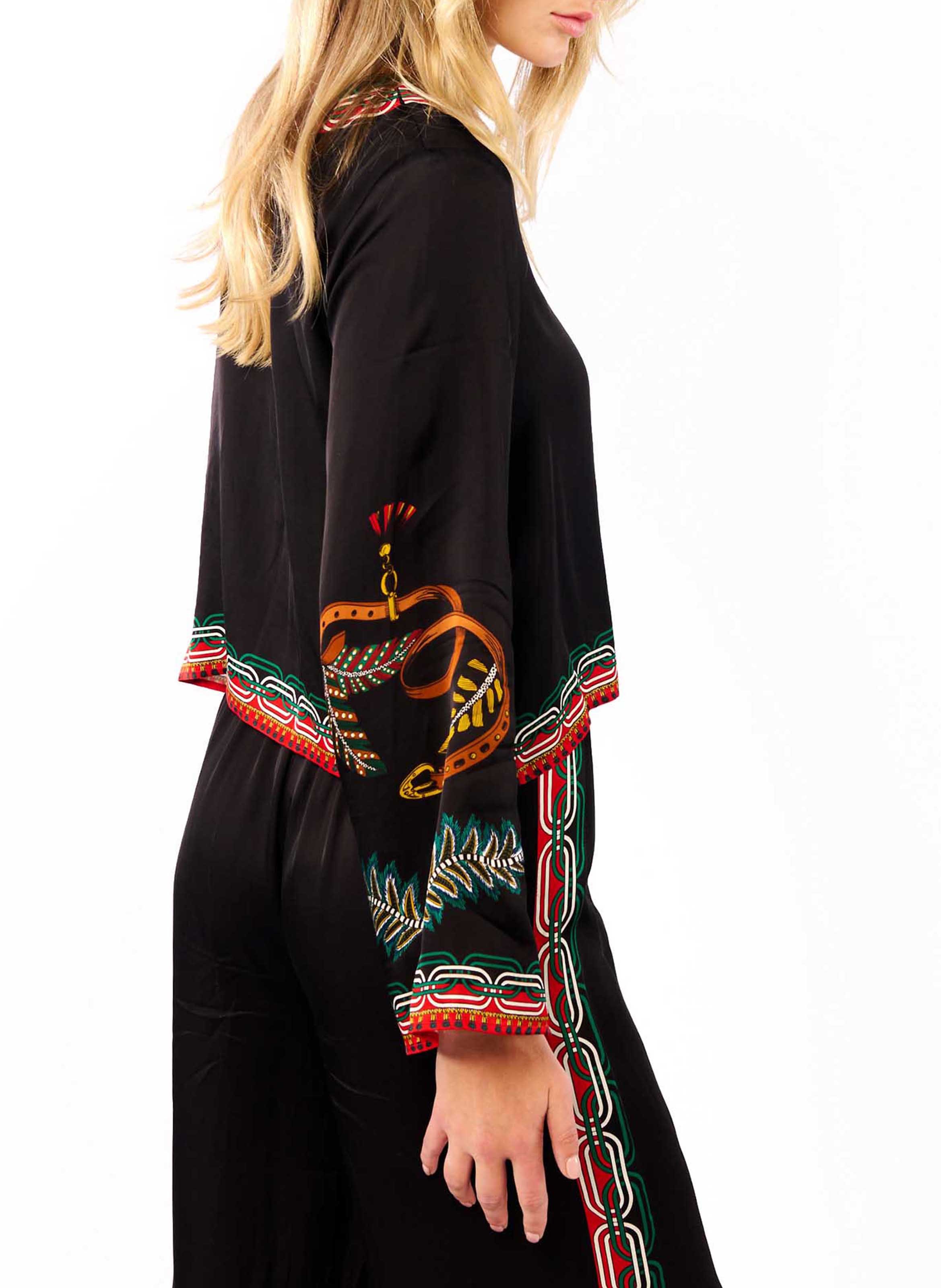 Top droit col rond imprimé Noir