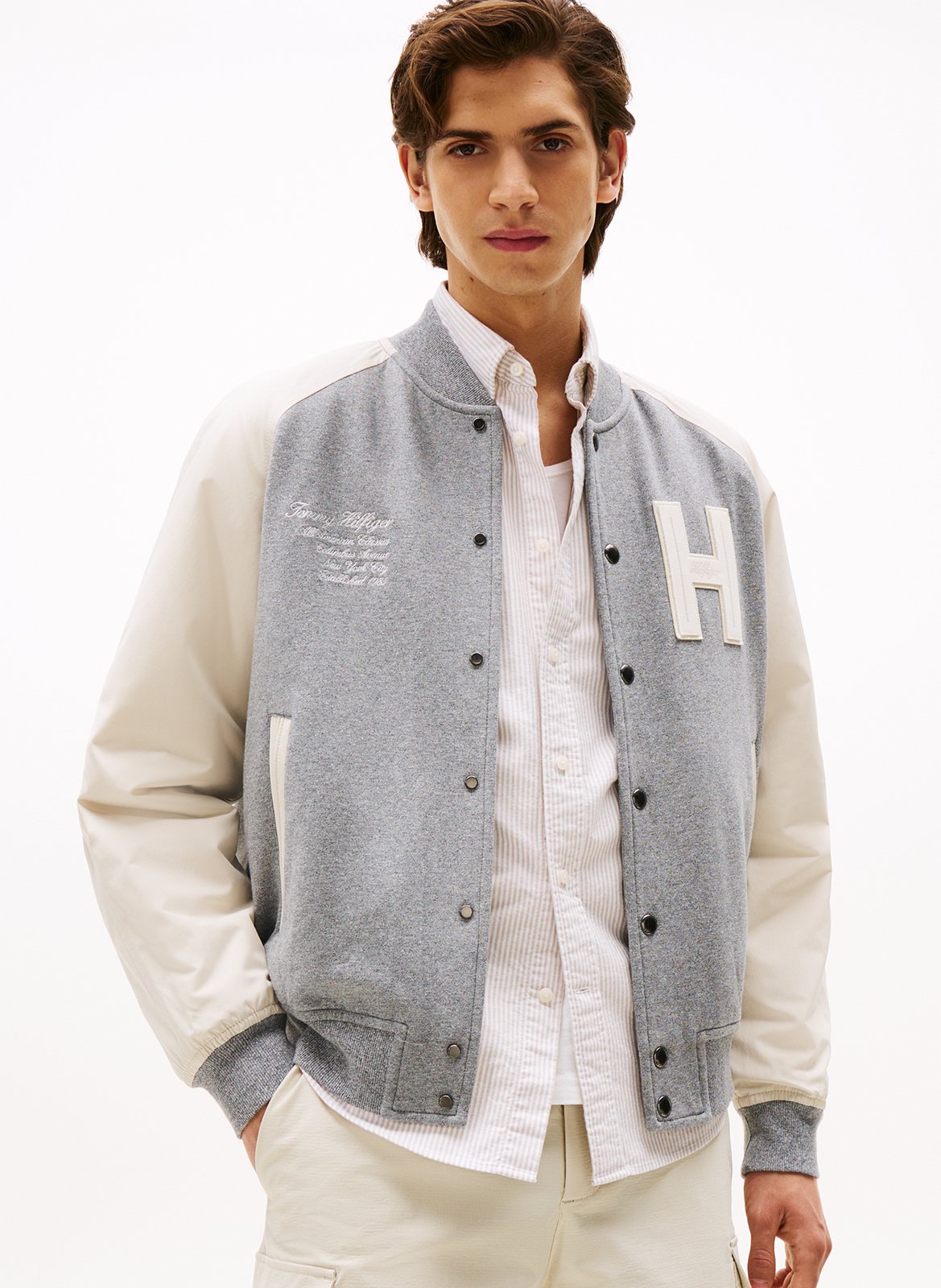 Blouson droit col teddy en coton mélangé TOMMY HILFIGER Gris