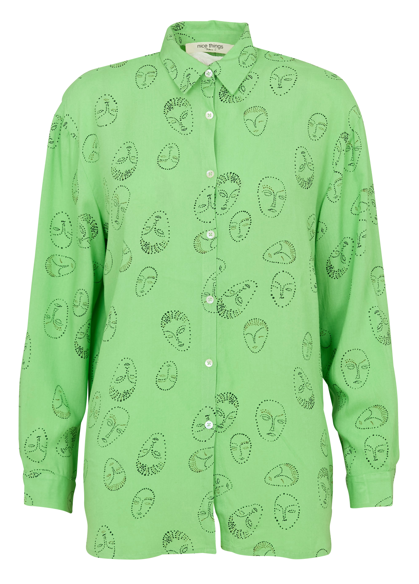 Printed loose-fit shirt with classic collar NICE THINGS Green