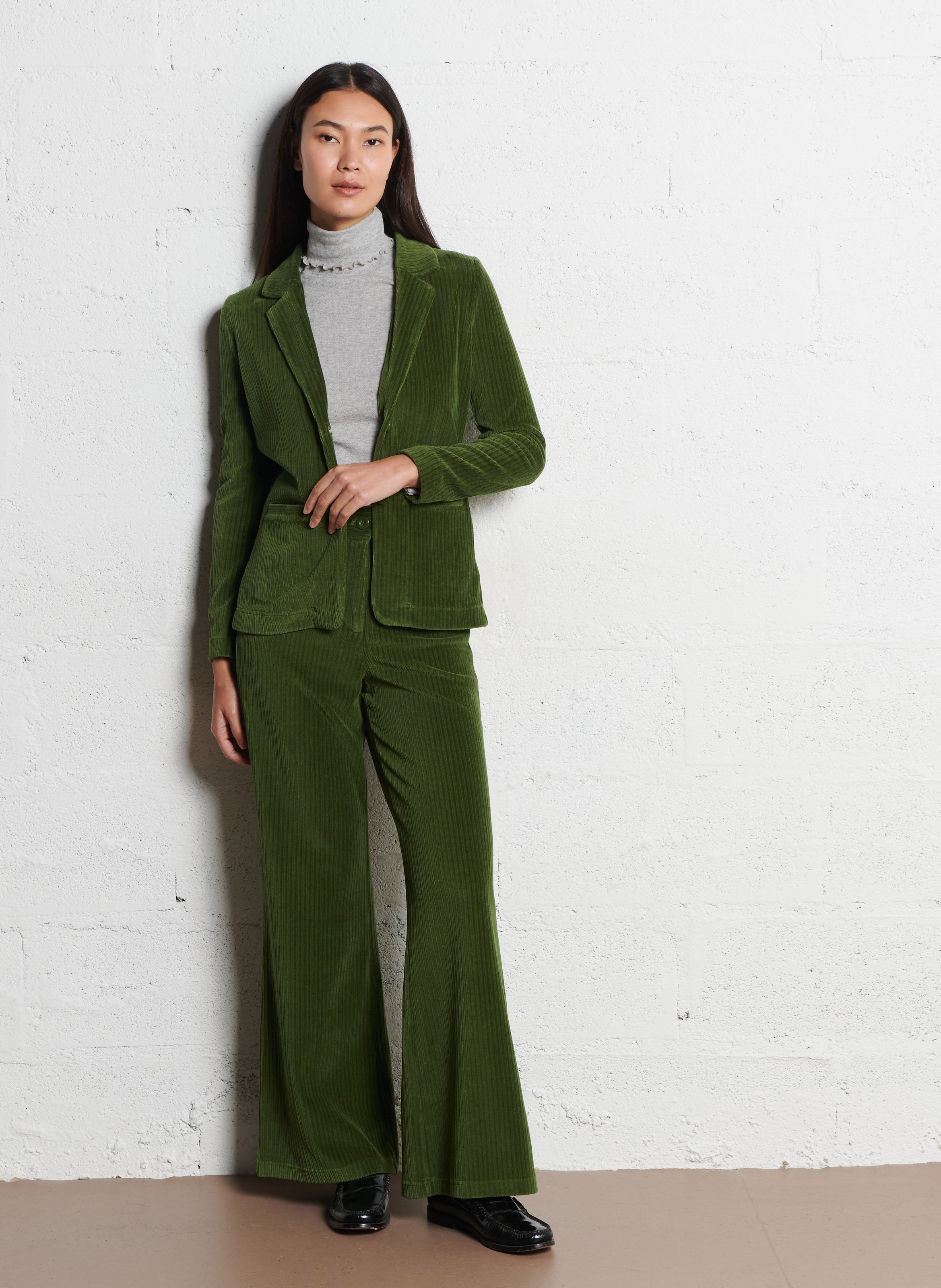 Veste droite col tailleur en velours côtelé NICE THINGS Kaki