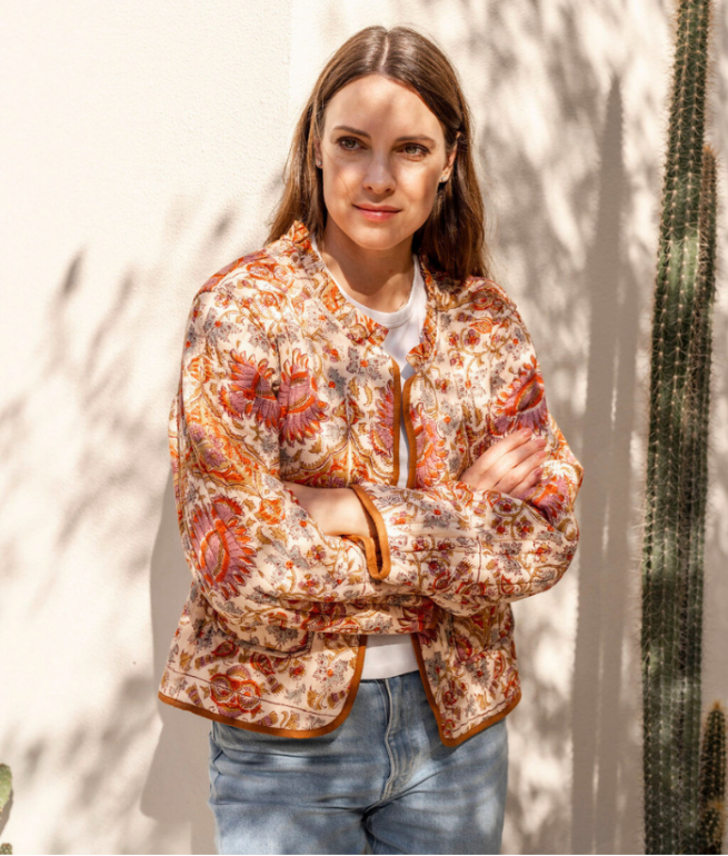 Printed quilted jacket Indira BINDI ATELIER Brown