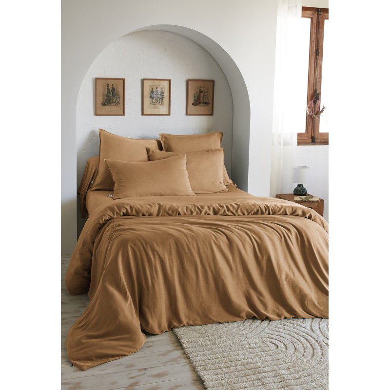 Complete duvet cover set "Lysandre" all sizes "Lyocell" butterfly effect L'EFFET PAPILLON Brown