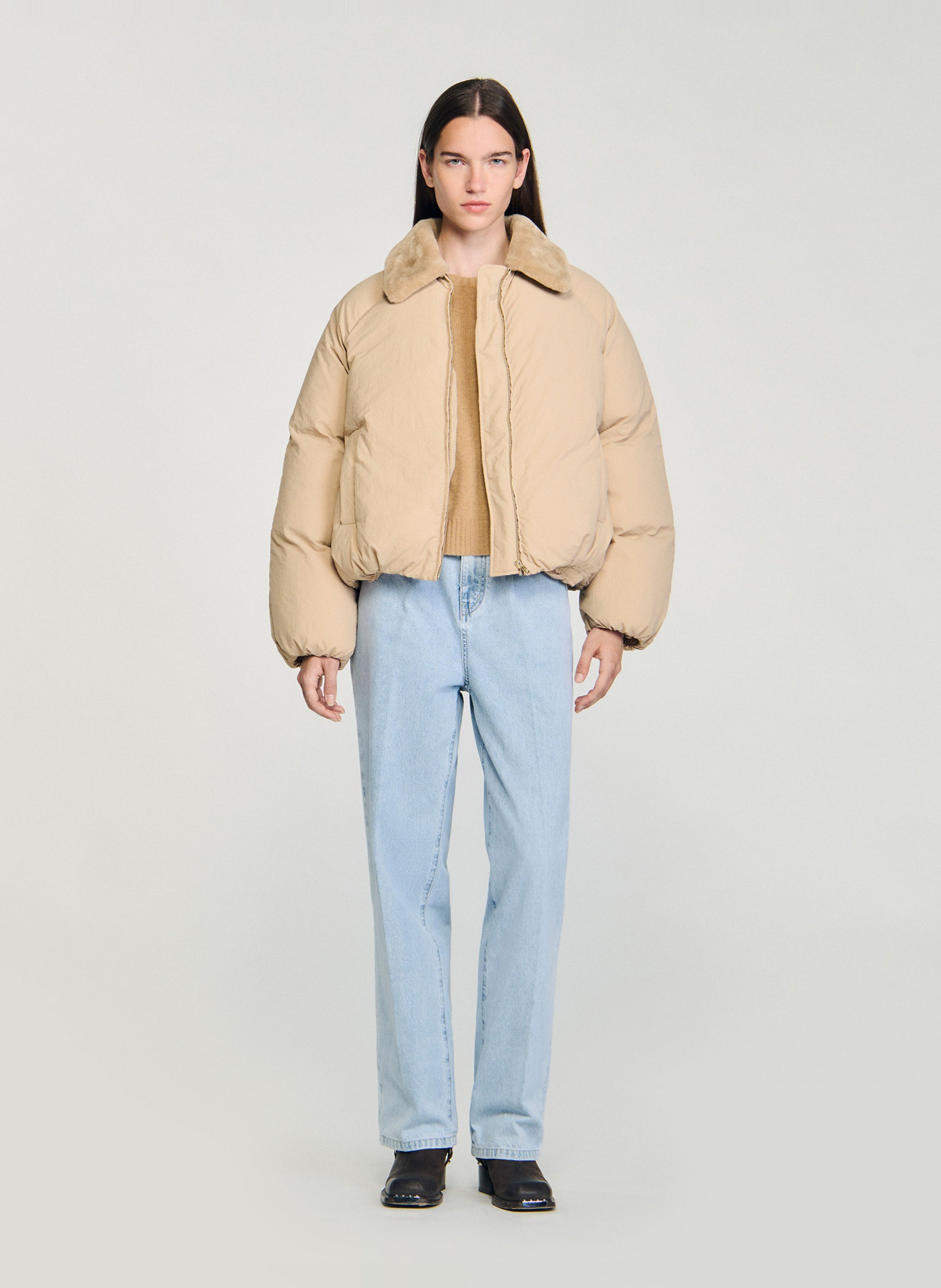 Oversized gewatteerde jas met klassieke kraag SANDRO Beige