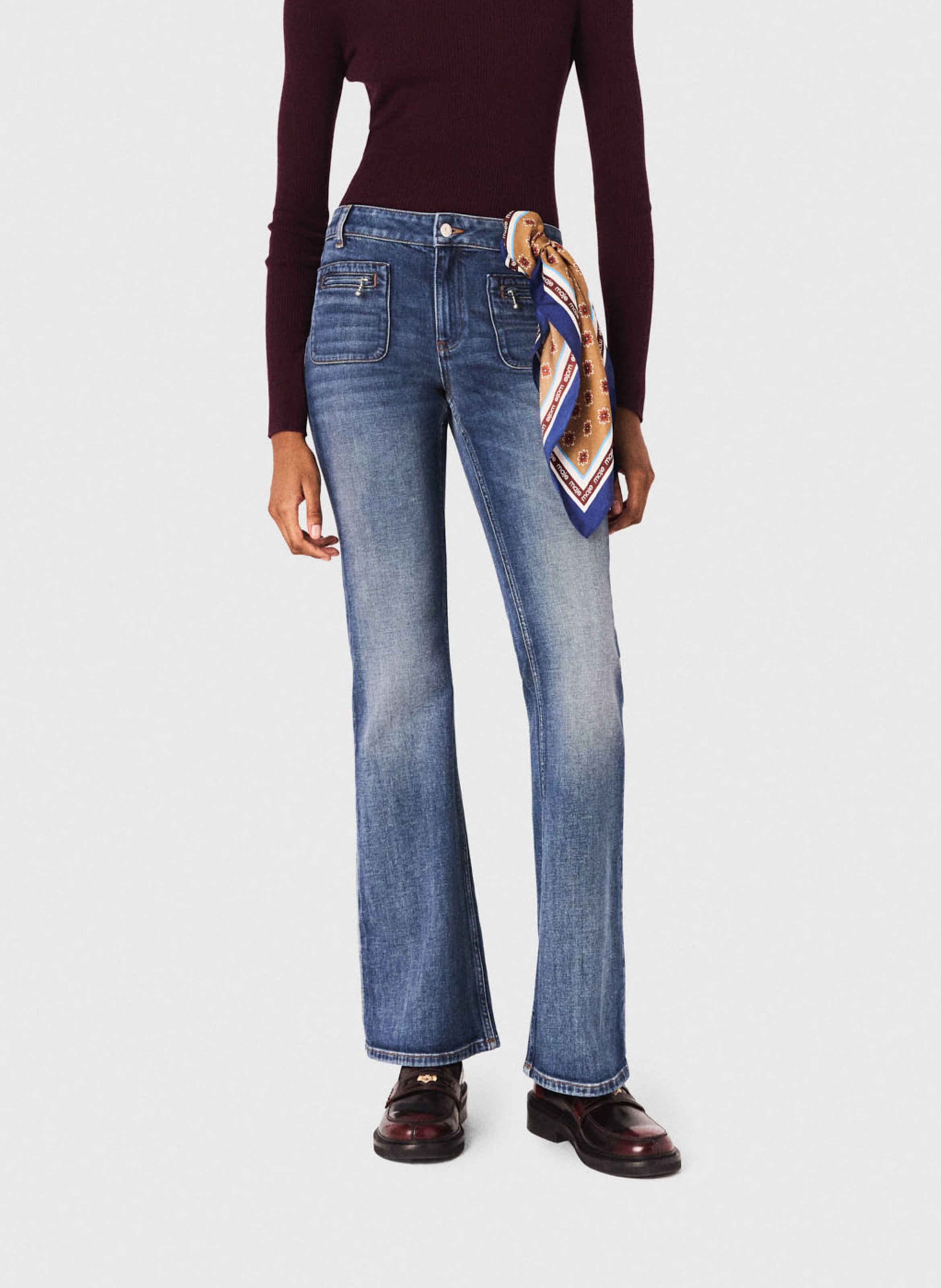 Bootcut stretchjeans met verwassen look   MAJE Blauw