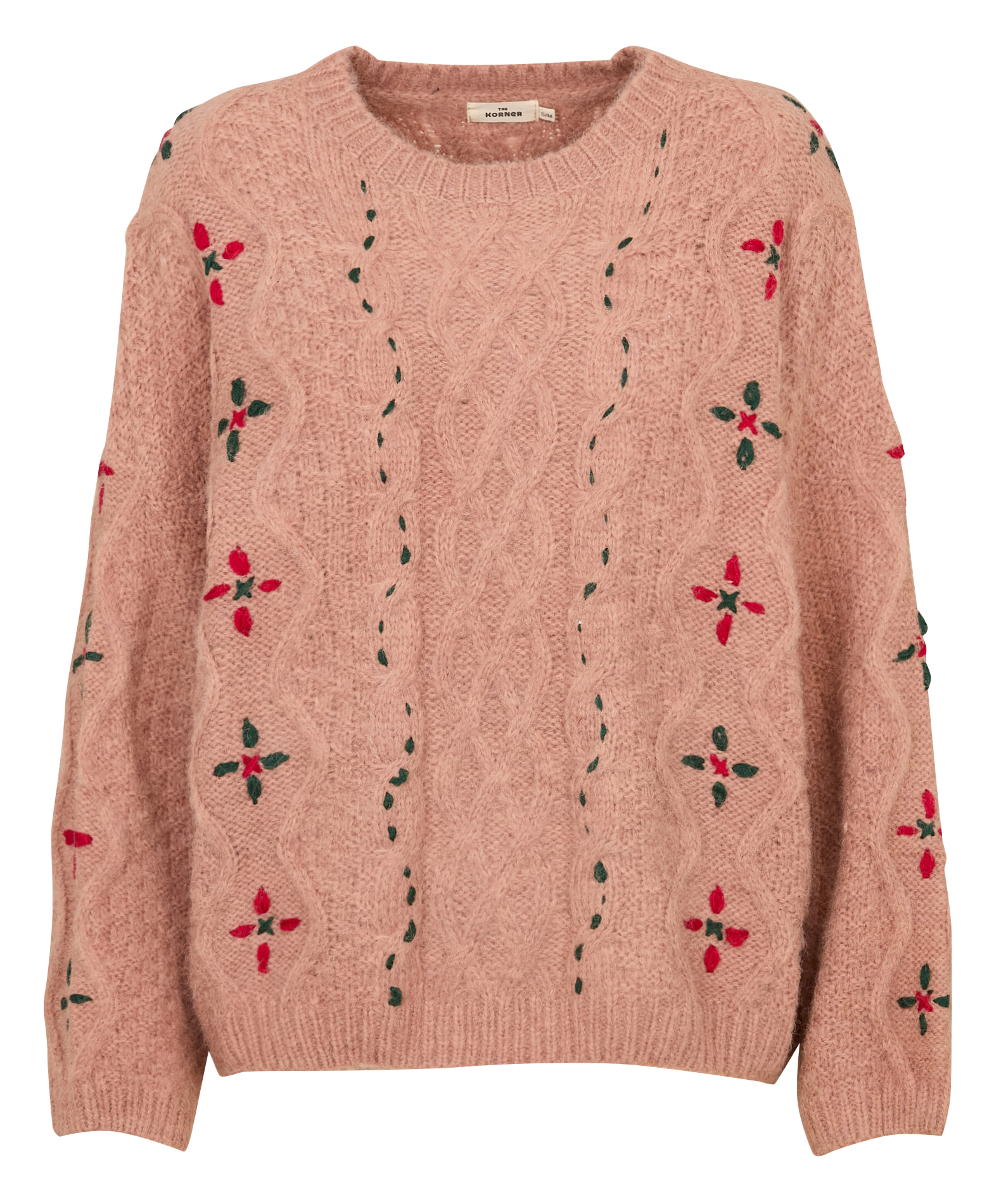 Rundhalsausschnitt-Pullover in lockerer Passform mit fantasievoller Strickmusterung THE KORNER Rosa