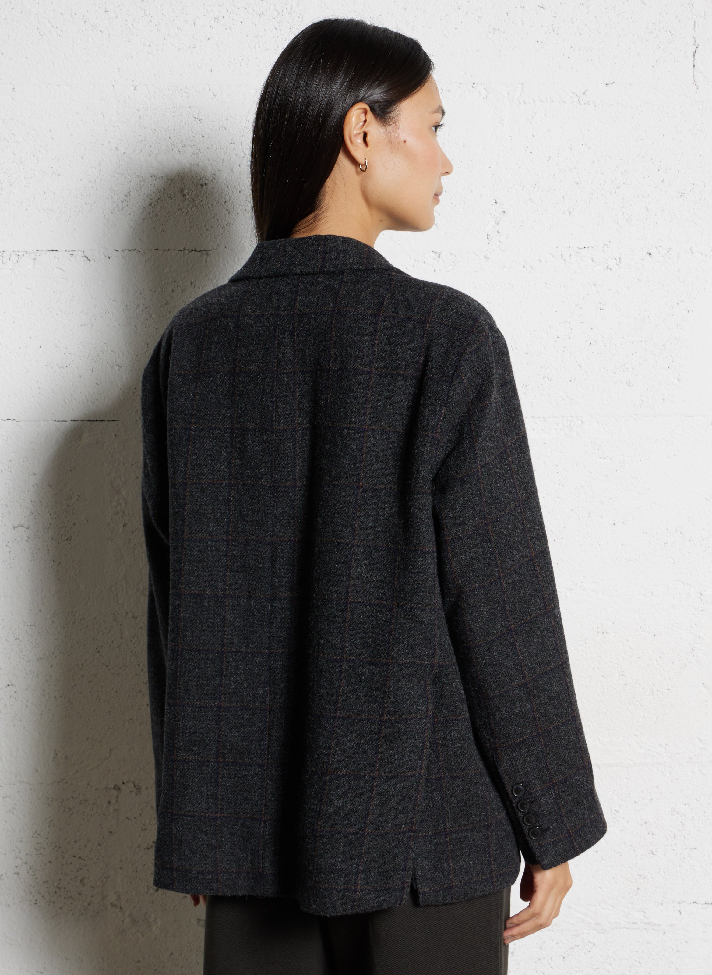 Veste oversize col tailleur à carreaux en laine vierge BELLEPIECE Noir