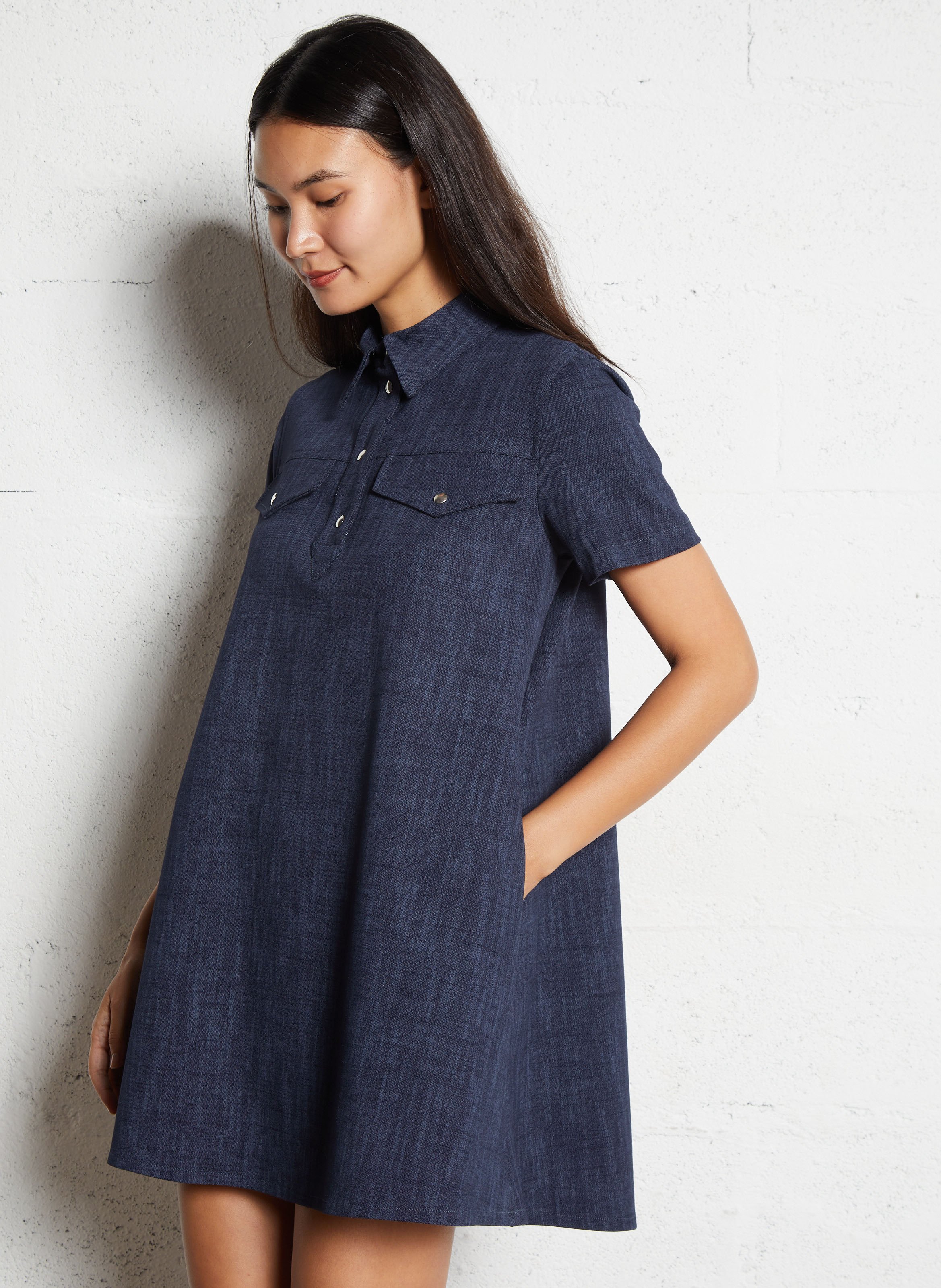 Short A-line denim effect dress PLEASE Blue