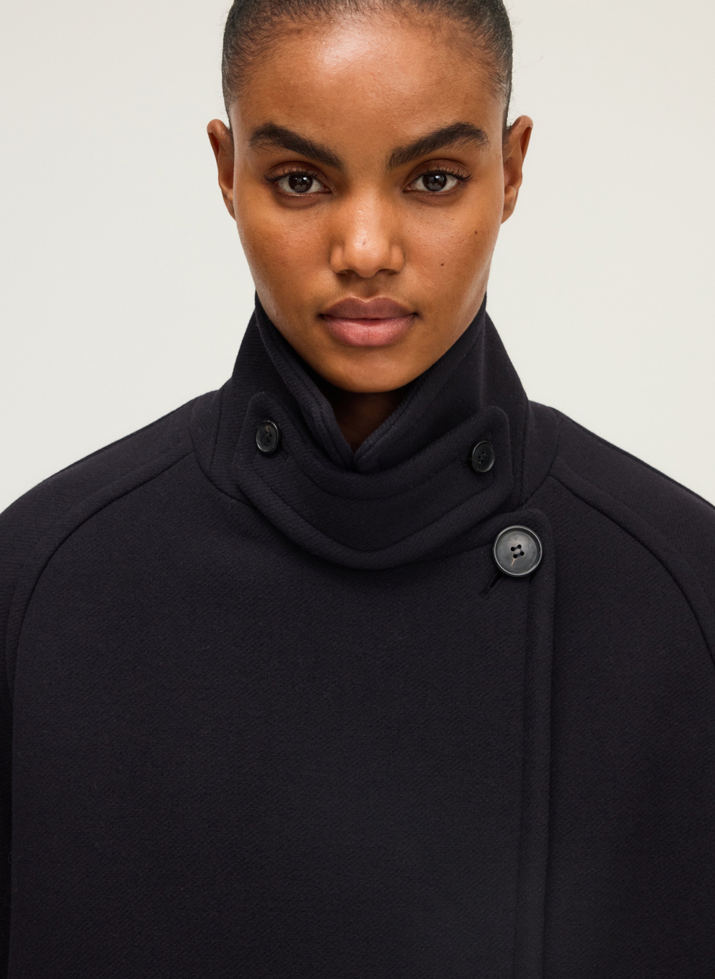 Manteau boutonné droit uni en laine mélangée PABLO Bleu