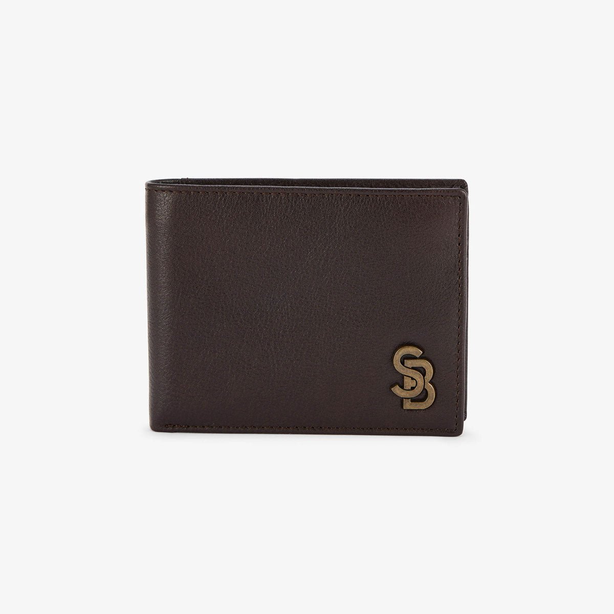 Horizontal leather flap wallet with metal logo SERGE BLANCO Brown