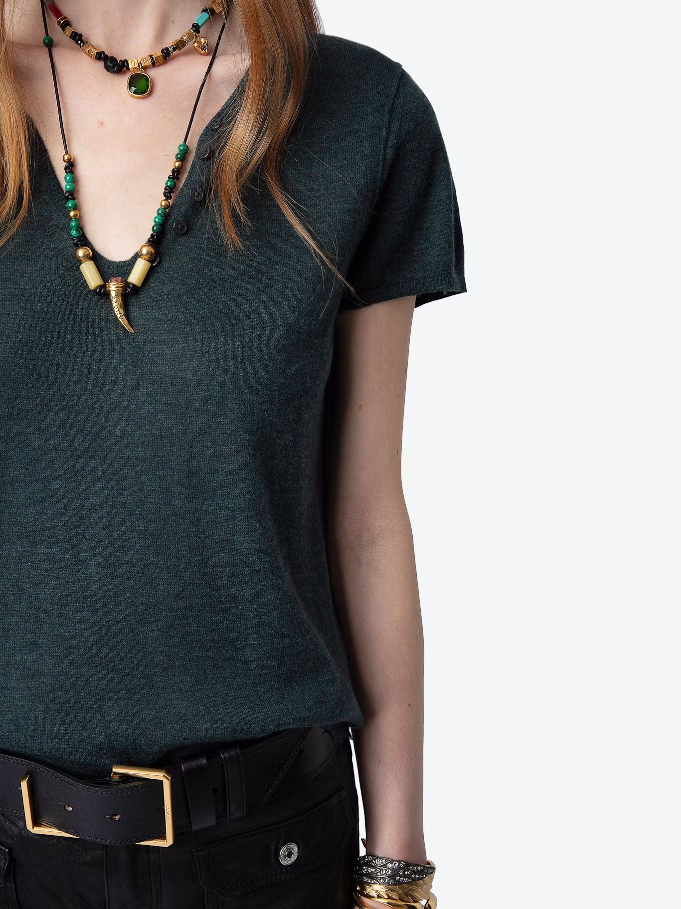 Top col tunisien droit en cachemire ZADIG&VOLTAIRE Vert