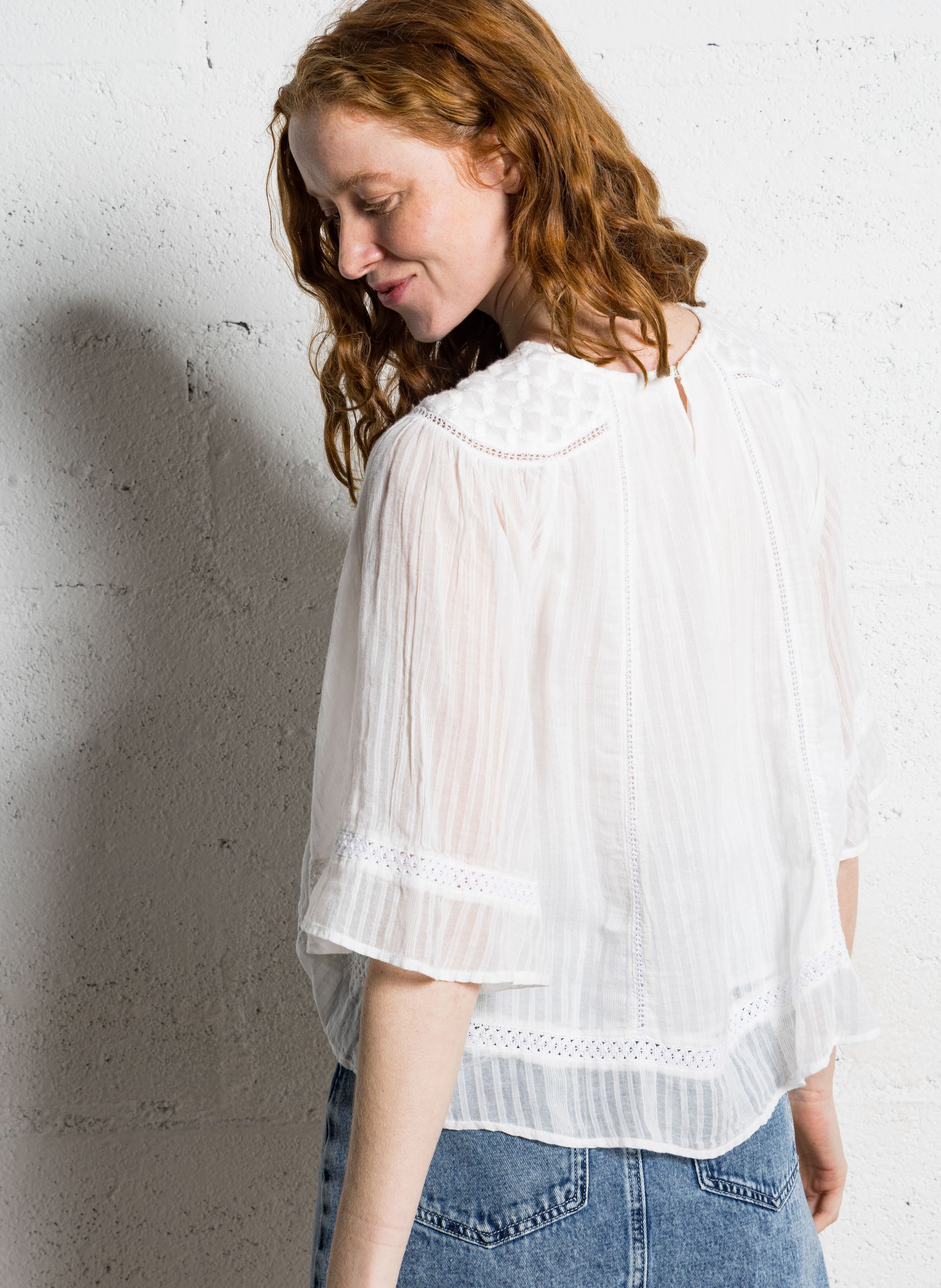 Blouse oversize col rond en coton SUNCOO Blanc