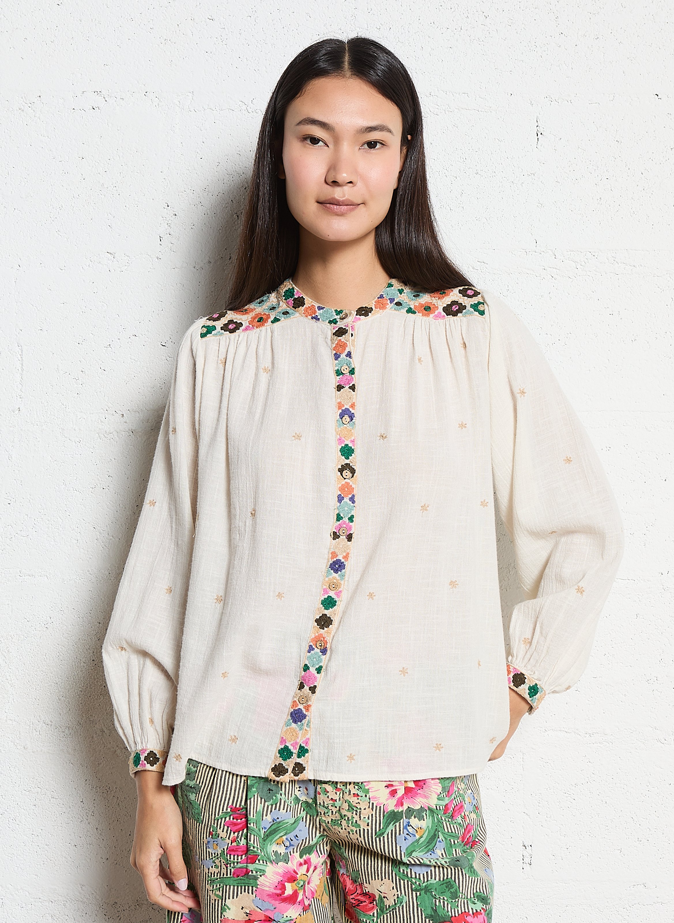 Gerader Rundhalsausschnitt aus Baumwolle MAISON HOTEL Weiss