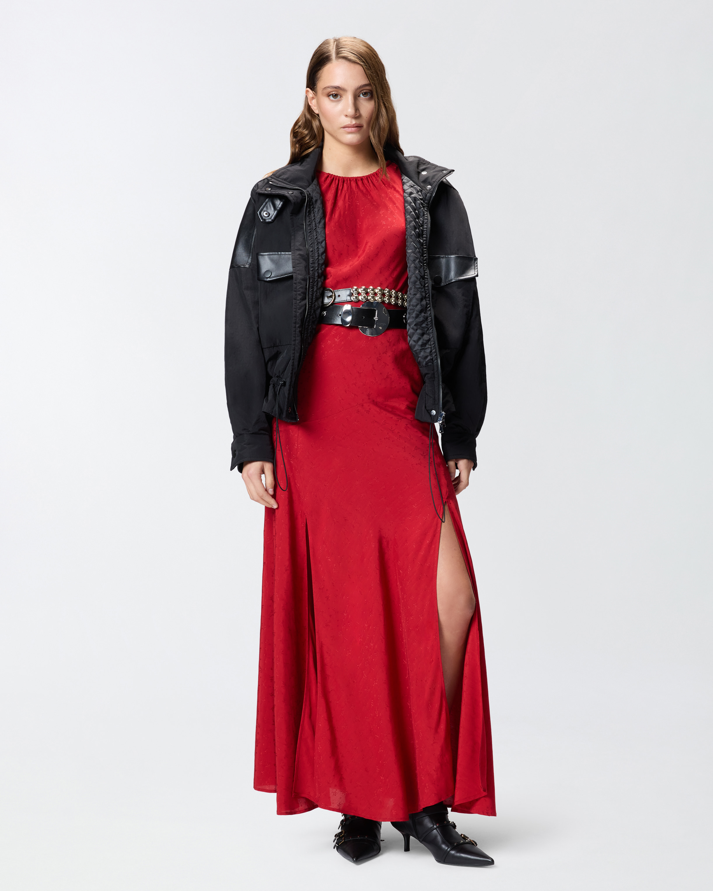 Long viscose jacquard dress PINKO Red