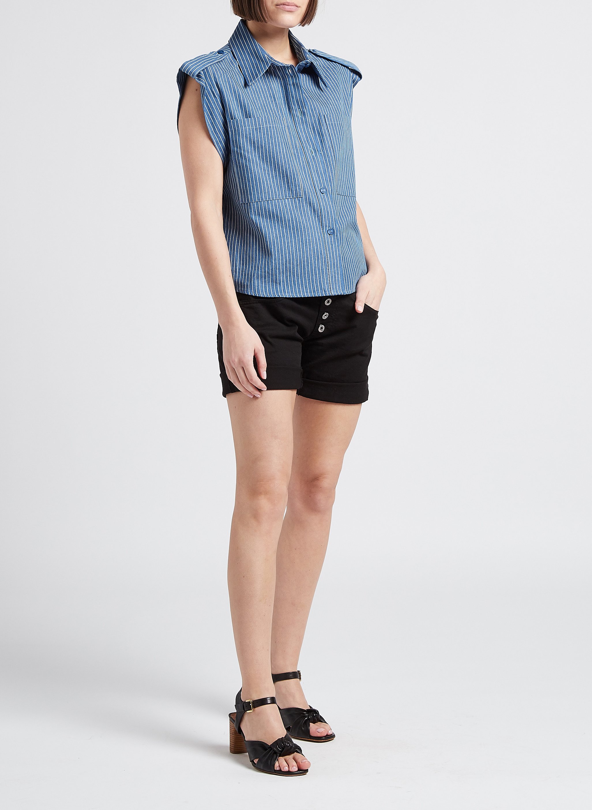 Chemise sans manches à rayures en coton PLEASE Blue