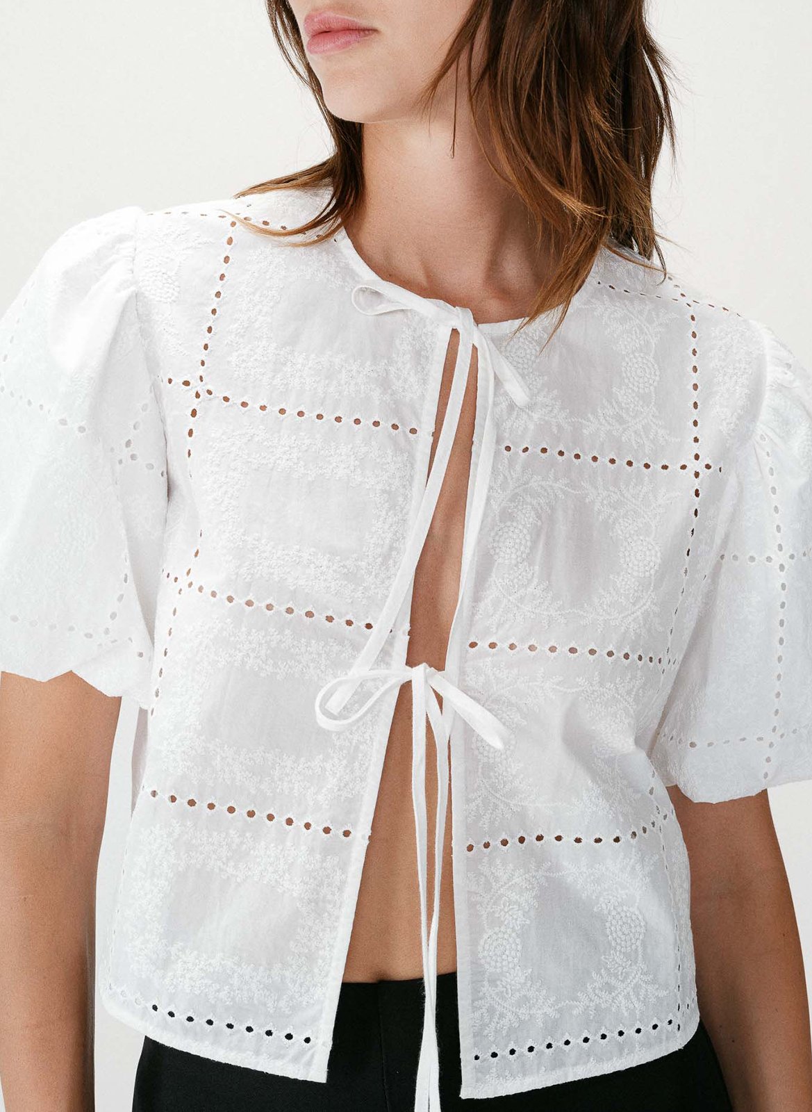 Blouse met ronde hals van katoen GRACE ET MILA Wit