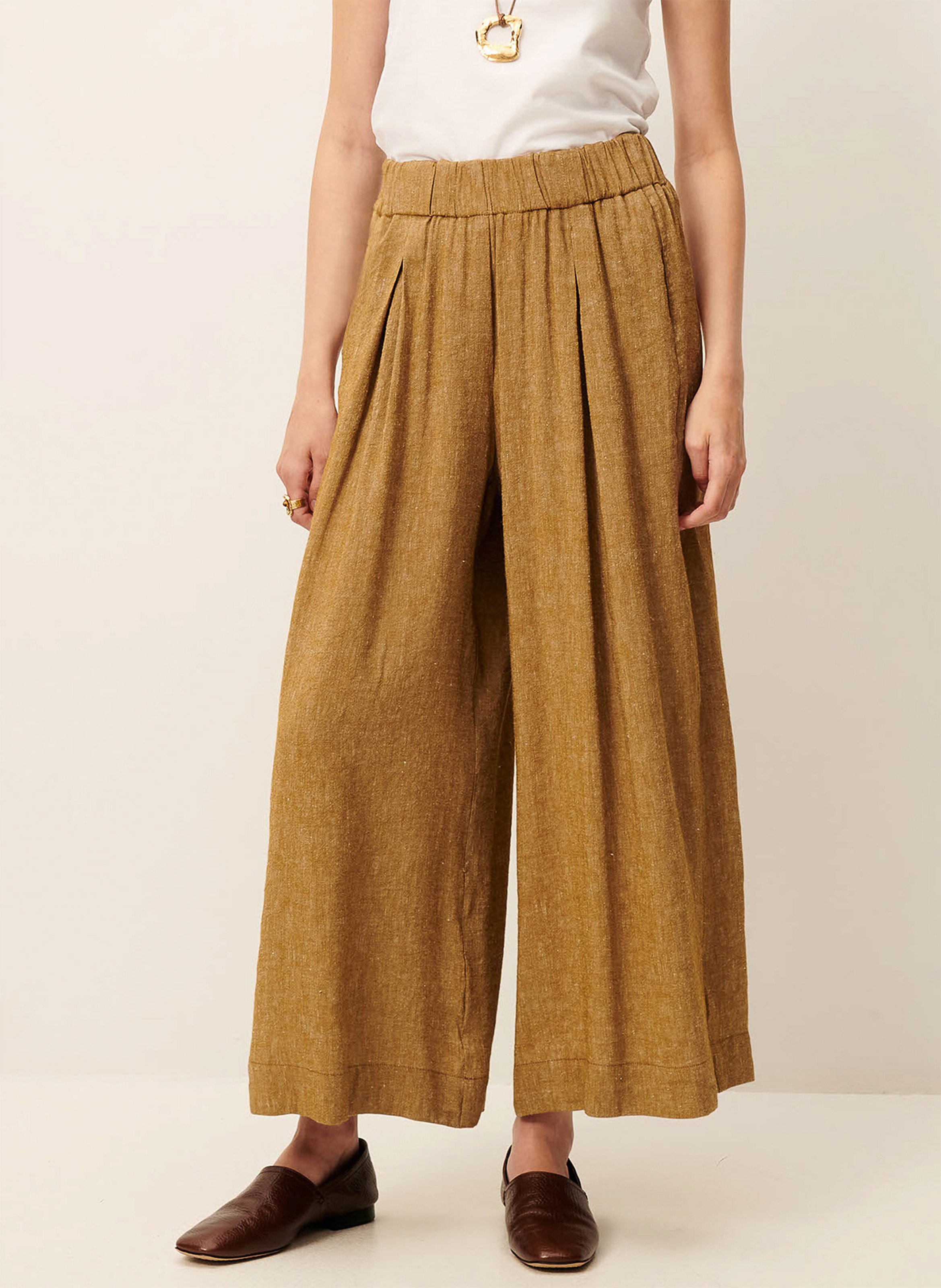 Weite 7/8-Hose aus antikem feinem Leinengewebe SESSUN